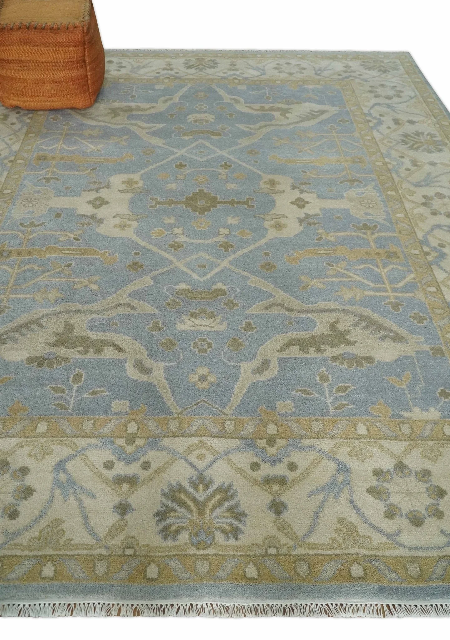 8x10 Hand Knotted Oriental Oushak Silver, Ivory and Beige Wool Area Rug | TRDCP1164810 - Image 3