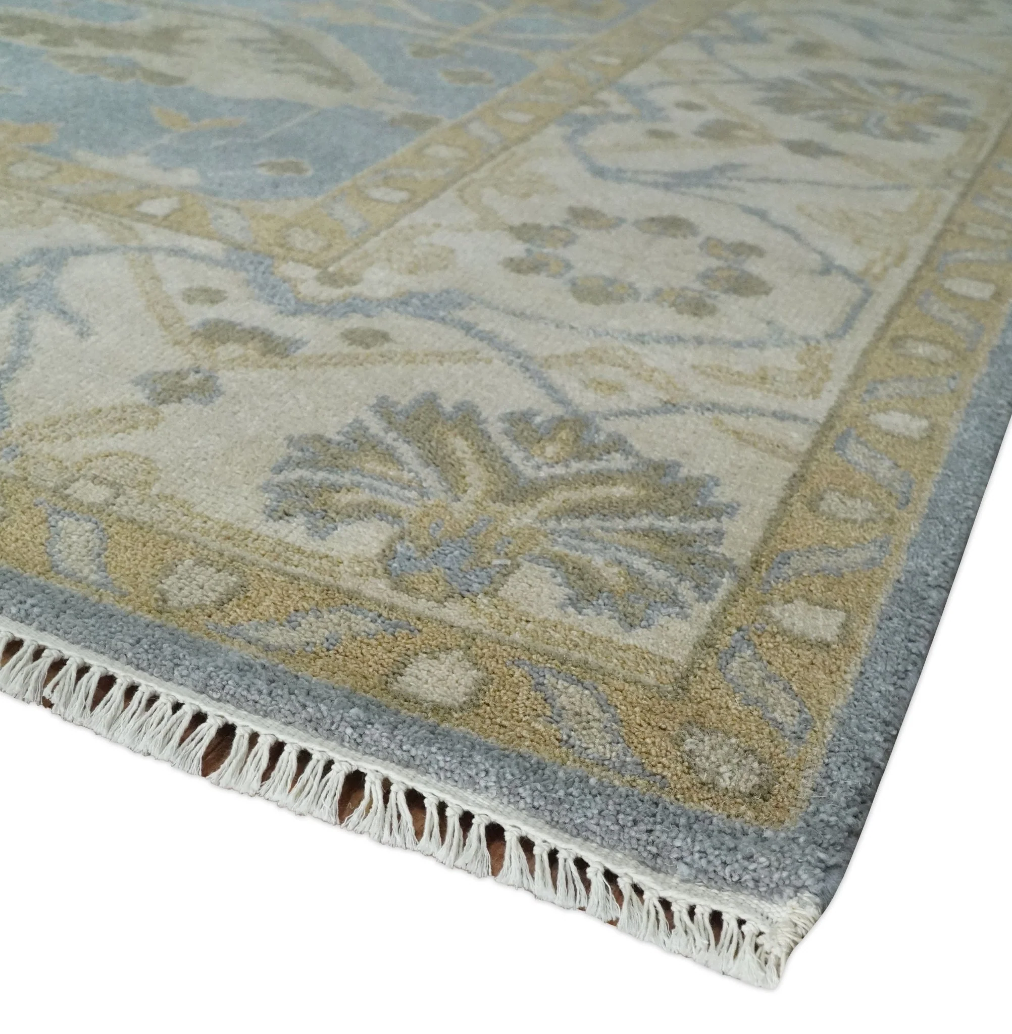 8x10 Hand Knotted Oriental Oushak Silver, Ivory and Beige Wool Area Rug | TRDCP1164810 - Image 5