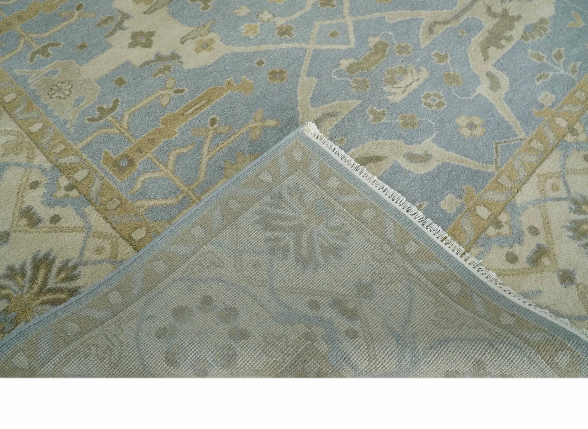 8x10 Hand Knotted Oriental Oushak Silver, Ivory and Beige Wool Area Rug | TRDCP1164810 - Image 6
