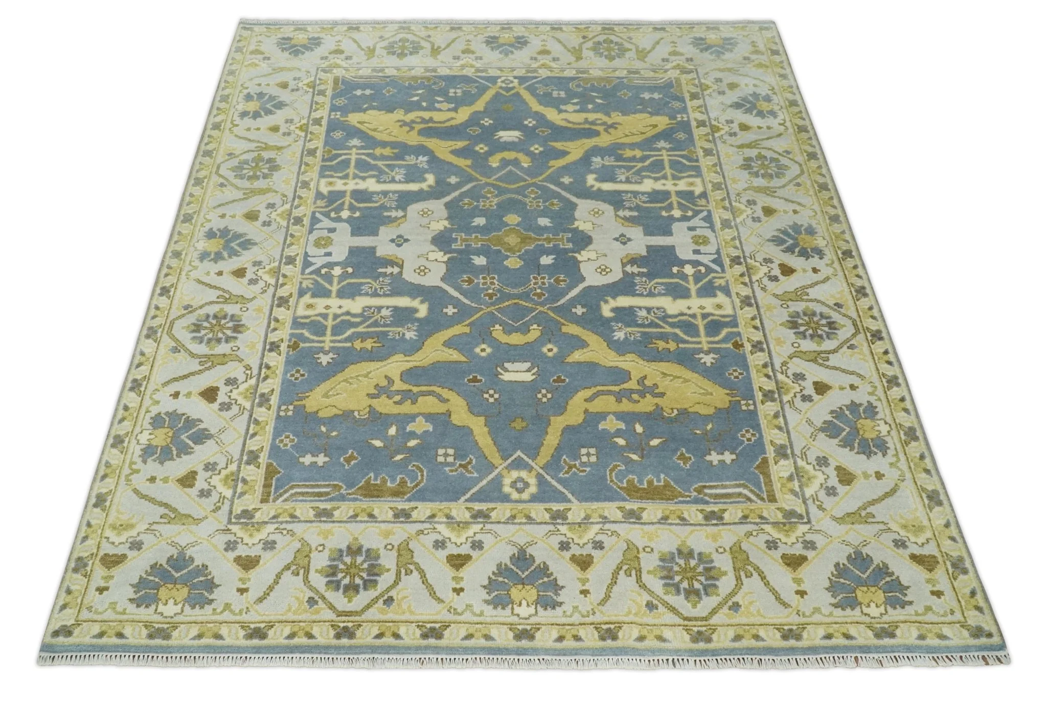 Traditional Hand Knotted 8x10 Oriental Oushak Silver, Ivory and Beige Wool Area Rug | TRDCP1168810 - Image 10