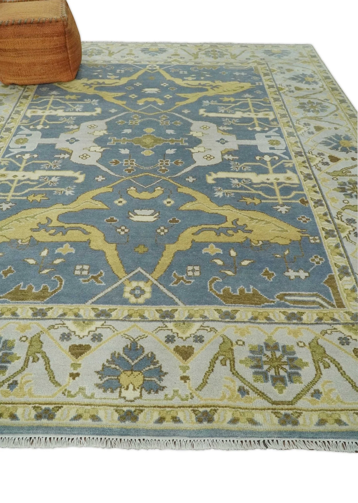 Traditional Hand Knotted 8x10 Oriental Oushak Silver, Ivory and Beige Wool Area Rug | TRDCP1168810 - Image 3