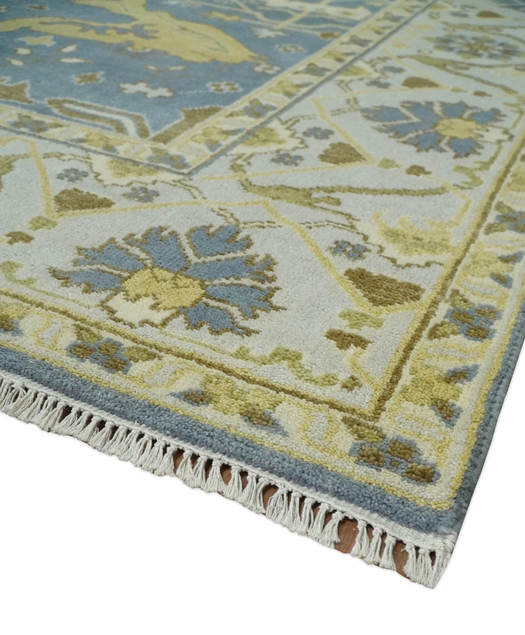 Traditional Hand Knotted 8x10 Oriental Oushak Silver, Ivory and Beige Wool Area Rug | TRDCP1168810 - Image 5