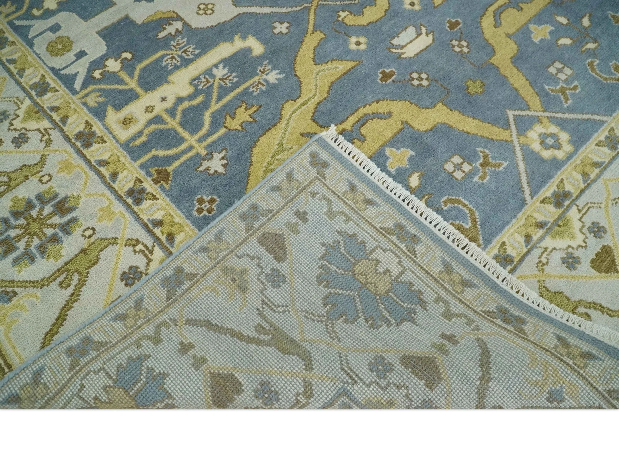 Traditional Hand Knotted 8x10 Oriental Oushak Silver, Ivory and Beige Wool Area Rug | TRDCP1168810 - Image 7