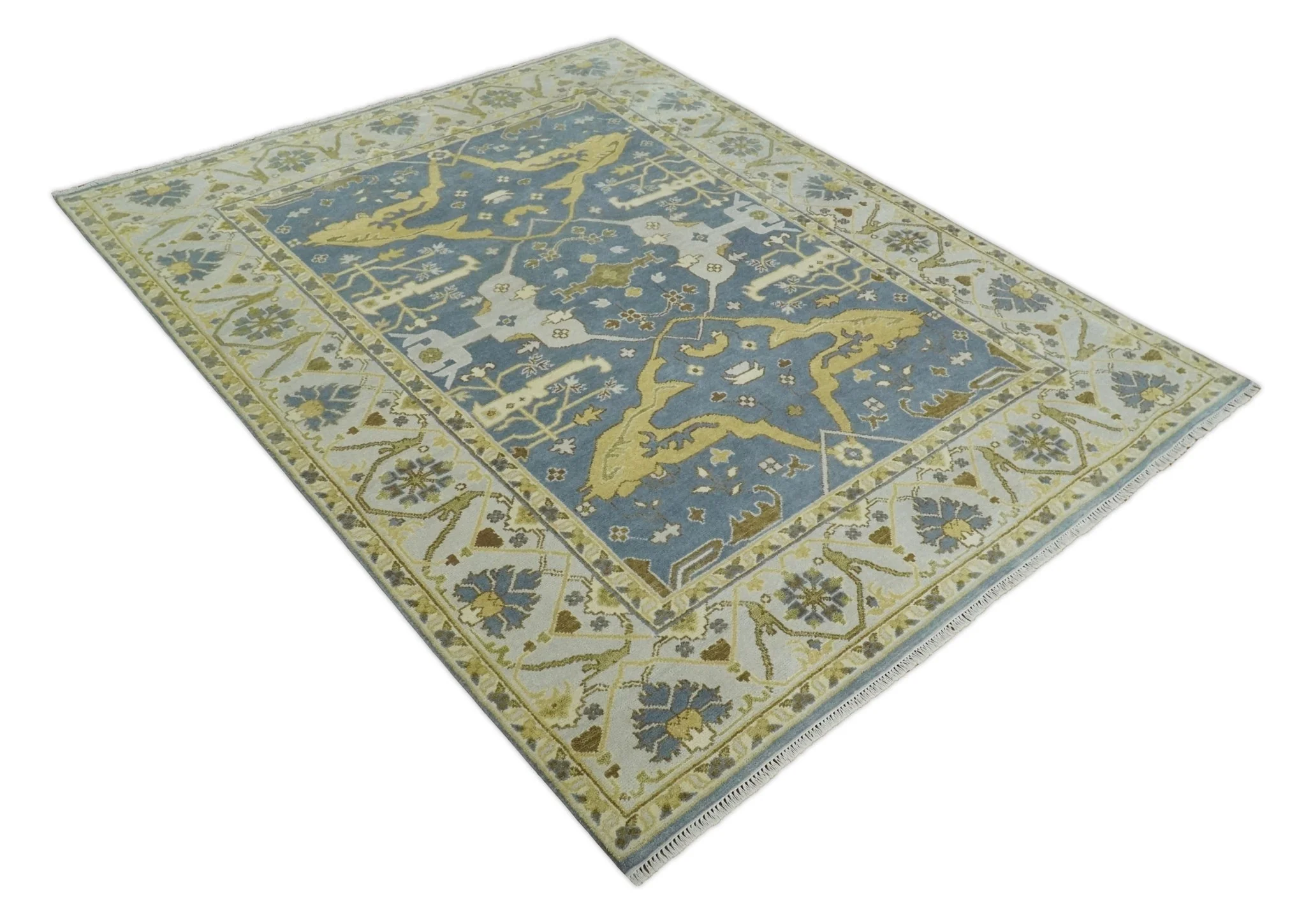 Traditional Hand Knotted 8x10 Oriental Oushak Silver, Ivory and Beige Wool Area Rug | TRDCP1168810 - Image 9