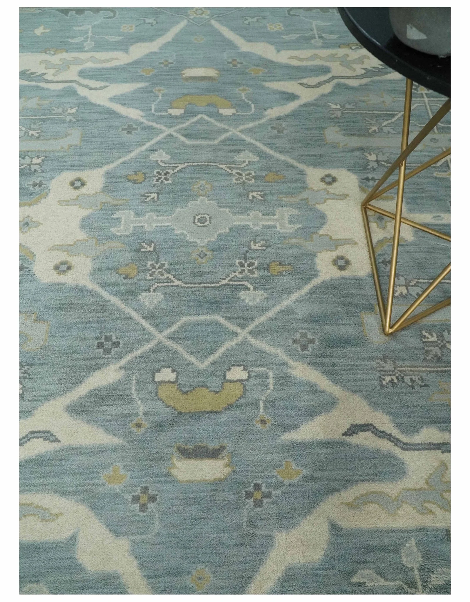 Hand Knotted 8x10 Oriental Oushak Silver, Ivory and Beige Wool Area Rug | TRDCP1195810 - Image 2