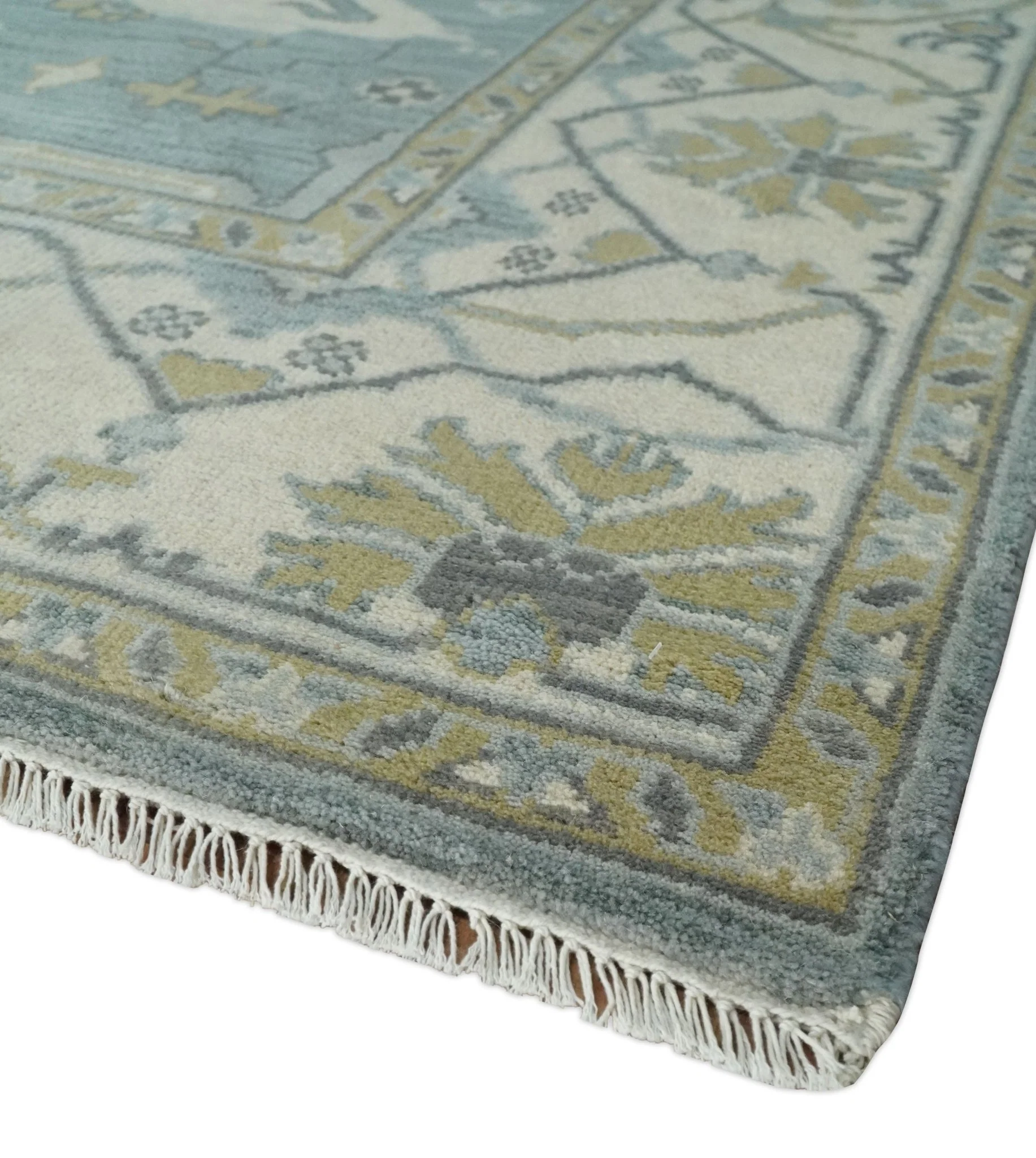 Hand Knotted 8x10 Oriental Oushak Silver, Ivory and Beige Wool Area Rug | TRDCP1195810 - Image 3