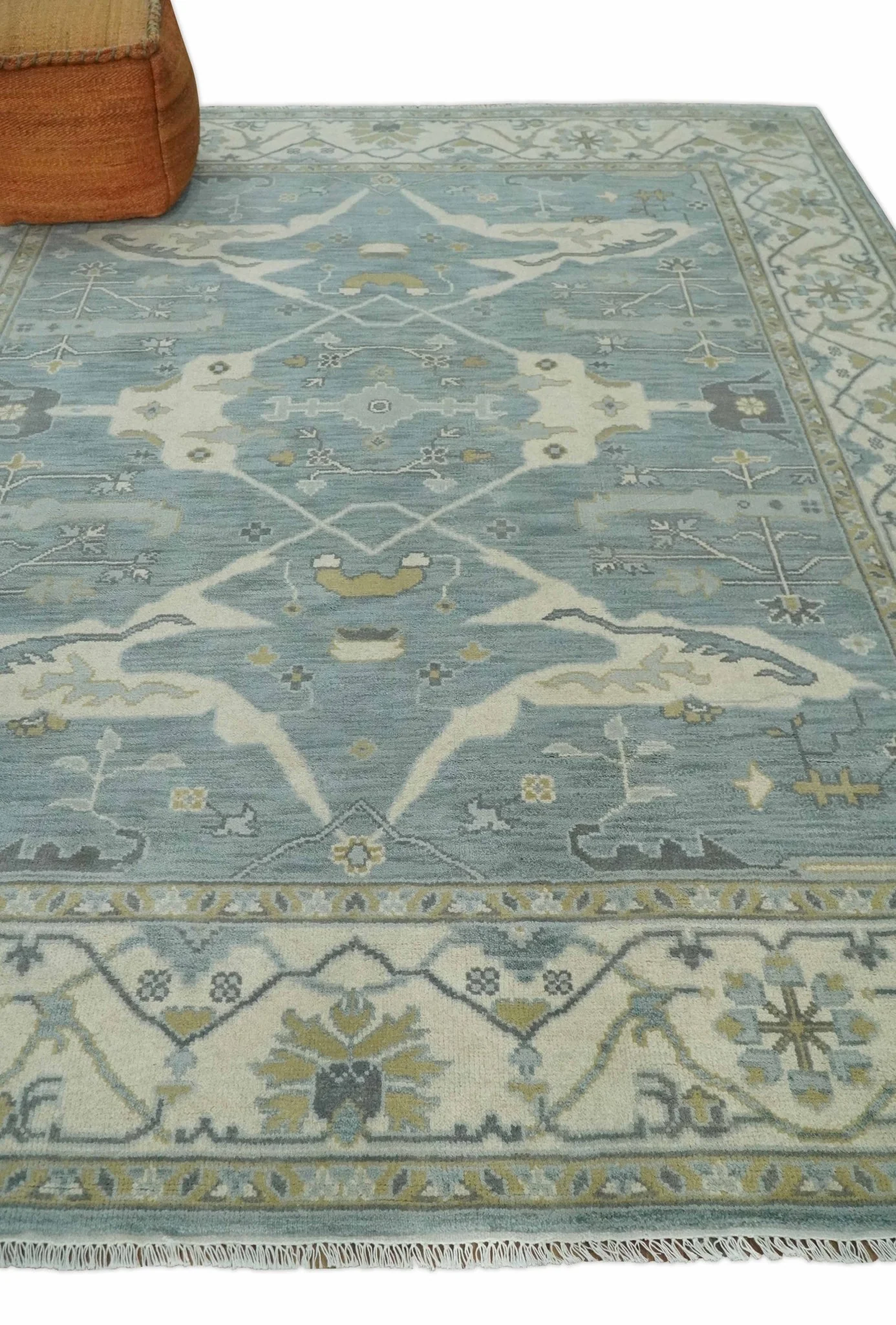 Hand Knotted 8x10 Oriental Oushak Silver, Ivory and Beige Wool Area Rug | TRDCP1195810 - Image 4