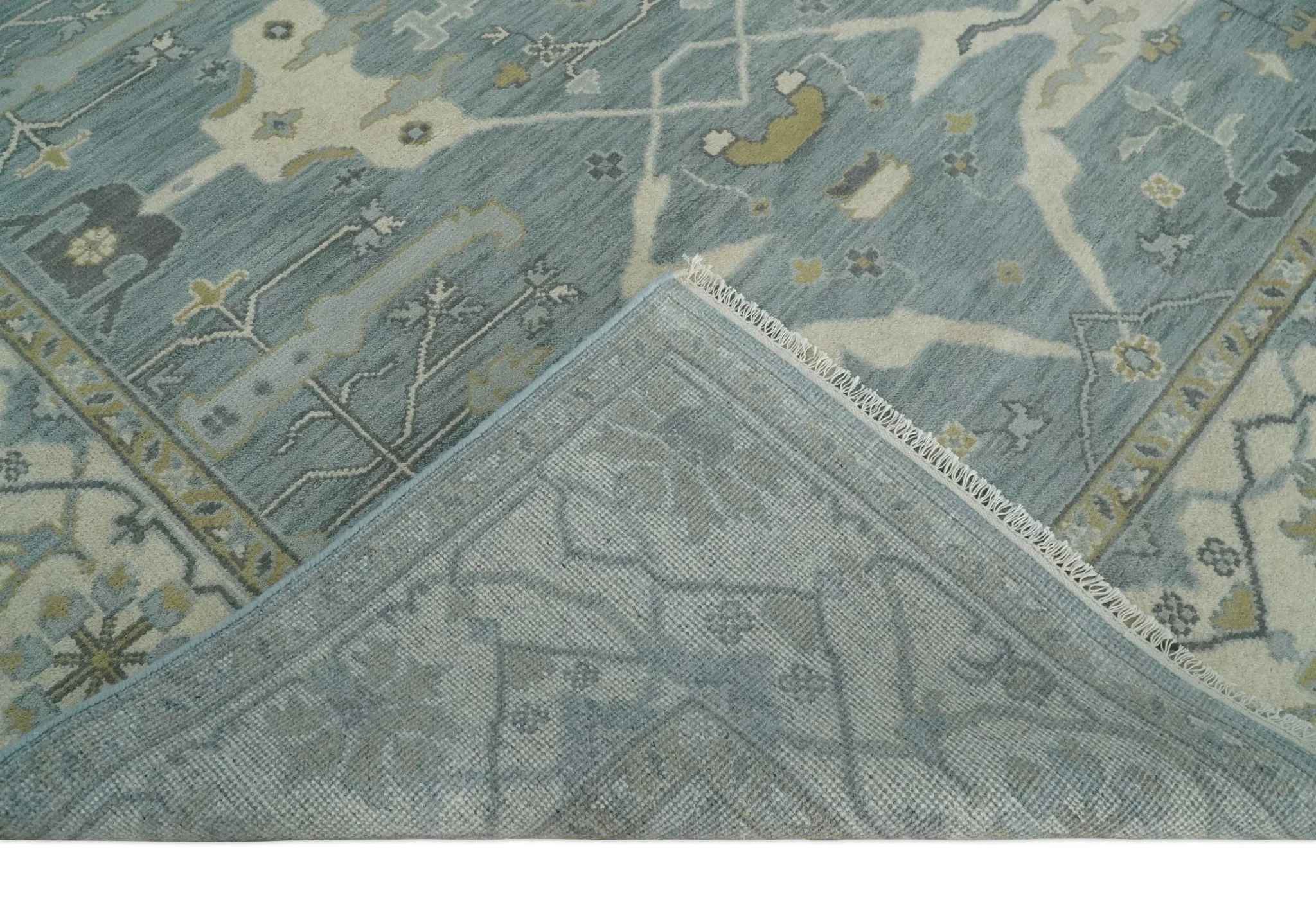 Hand Knotted 8x10 Oriental Oushak Silver, Ivory and Beige Wool Area Rug | TRDCP1195810 - Image 7