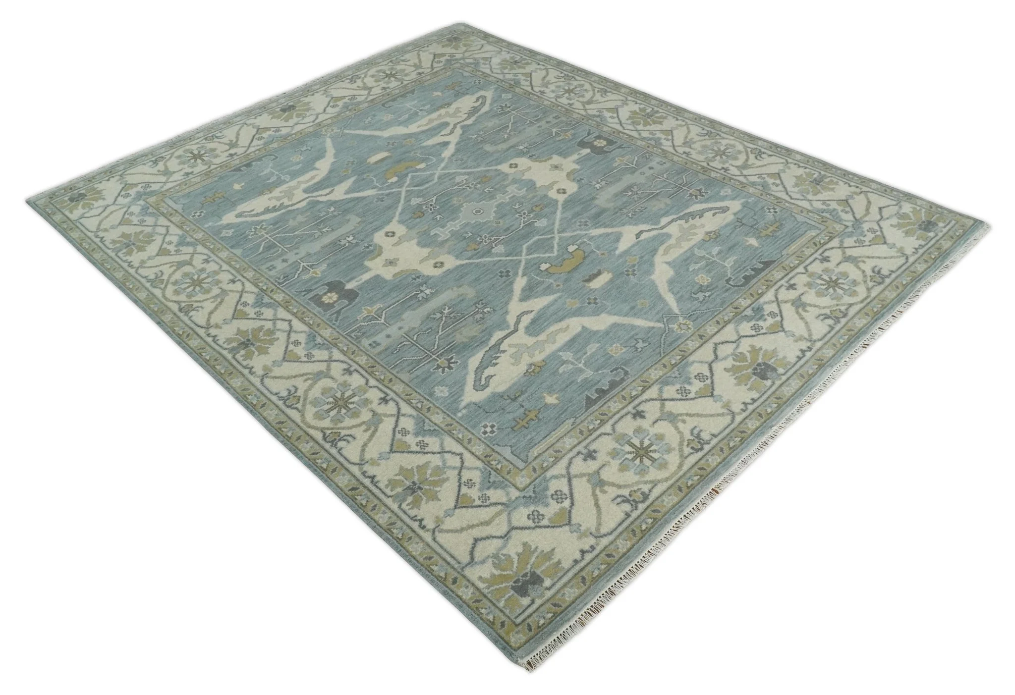 Hand Knotted 8x10 Oriental Oushak Silver, Ivory and Beige Wool Area Rug | TRDCP1195810 - Image 9