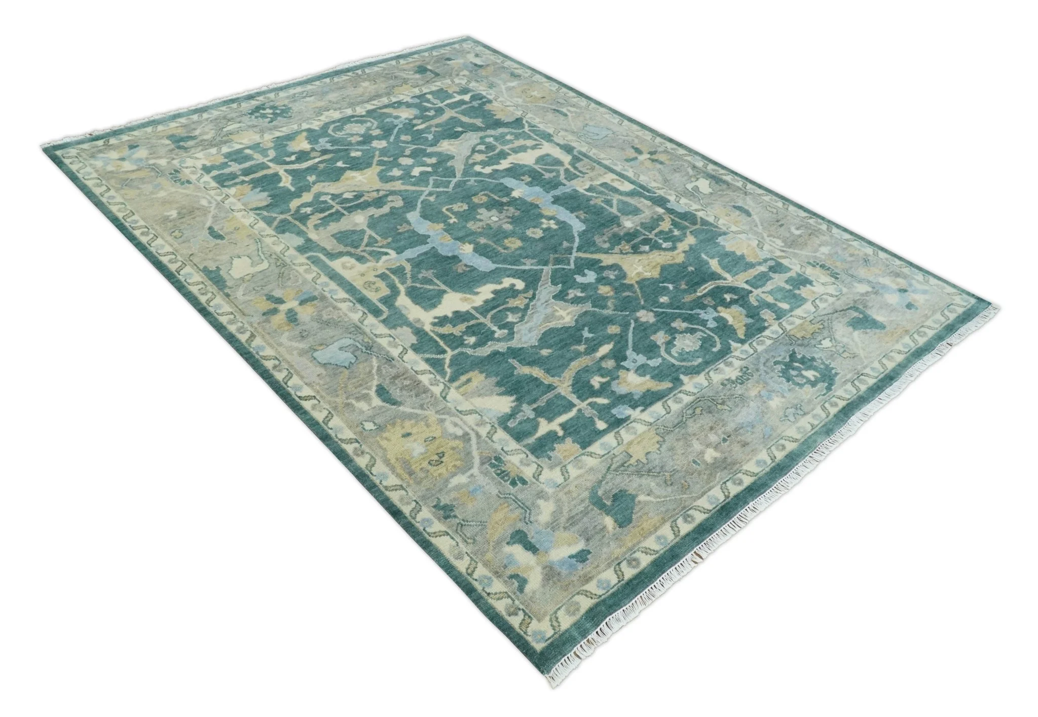 Hand Knotted Oriental Oushak Teal and Gray Multi Size Wool Area Rug - Image 10