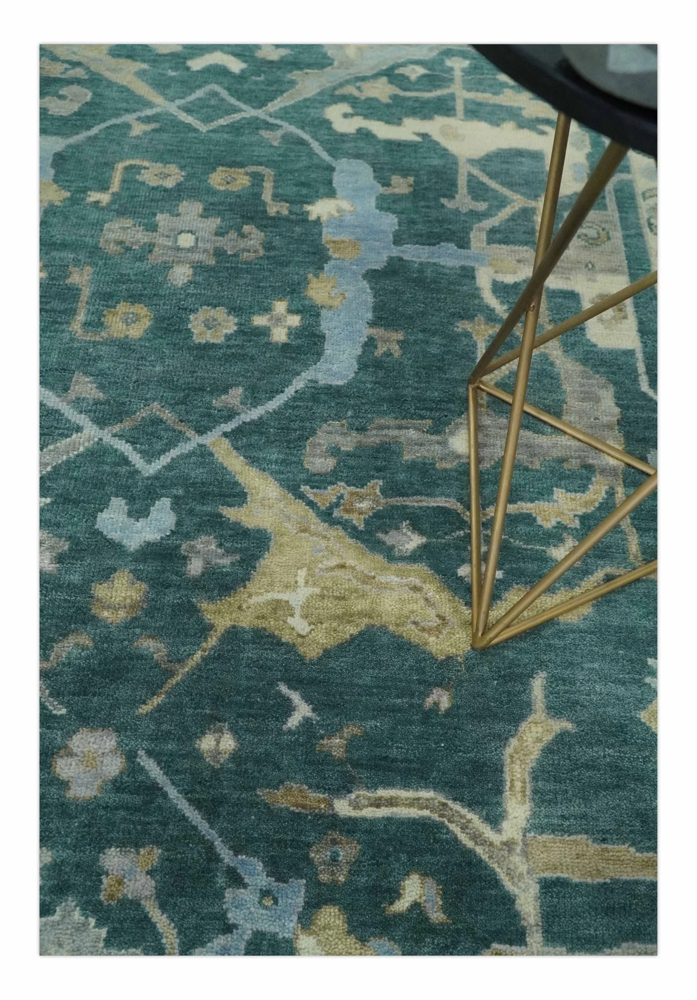 Hand Knotted Oriental Oushak Teal and Gray Multi Size Wool Area Rug - Image 2