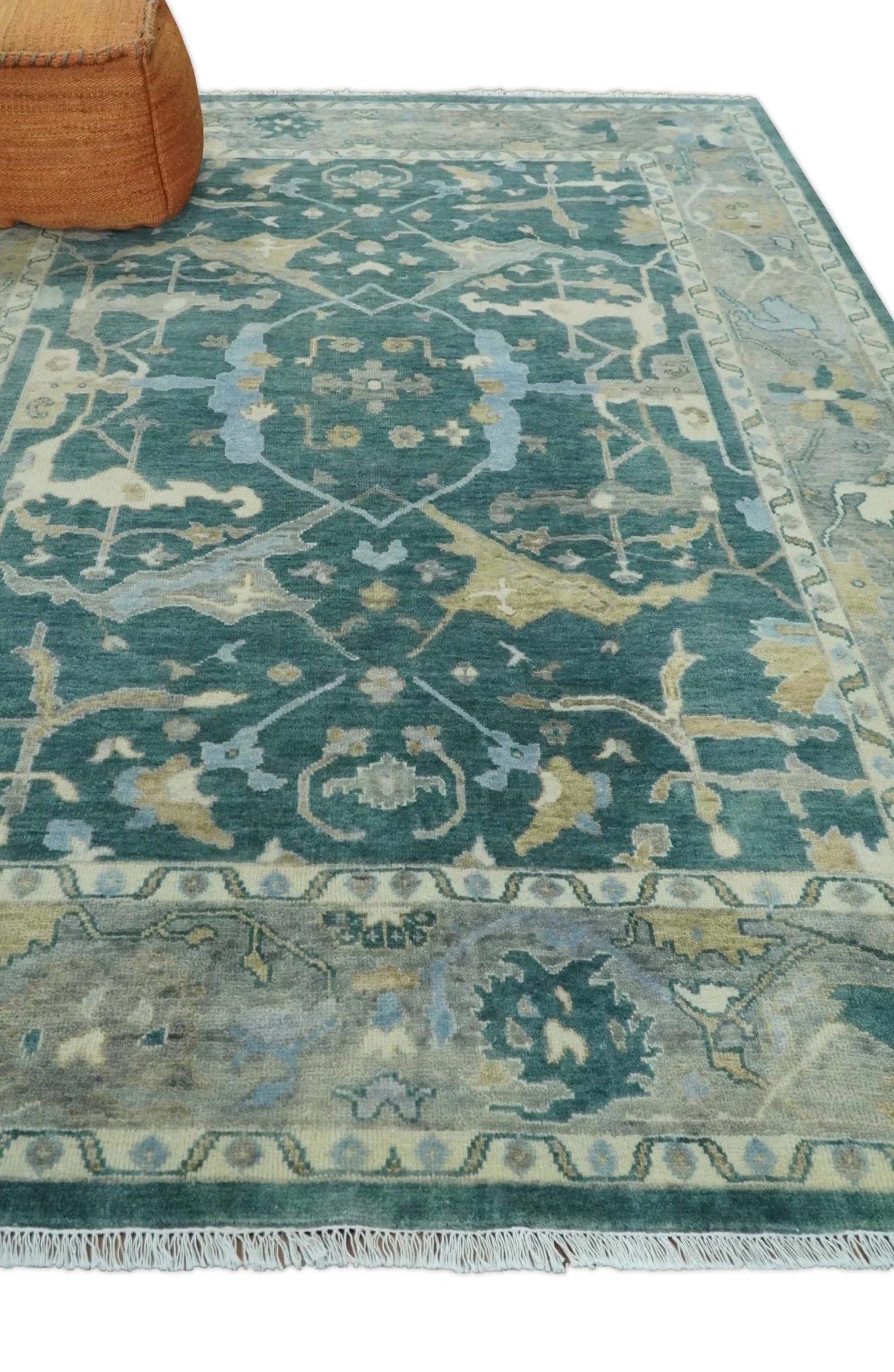 Hand Knotted Oriental Oushak Teal and Gray Multi Size Wool Area Rug - Image 3