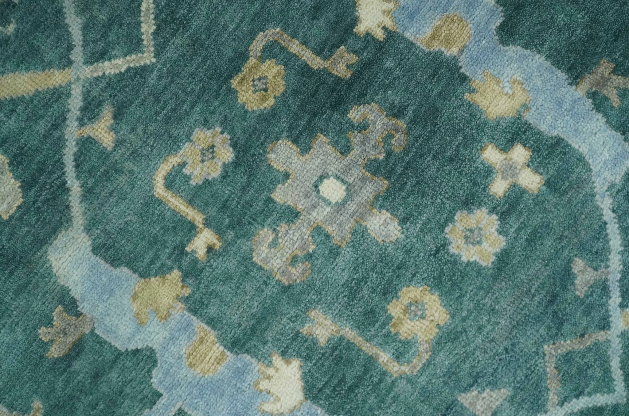 Hand Knotted Oriental Oushak Teal and Gray Multi Size Wool Area Rug - Image 4