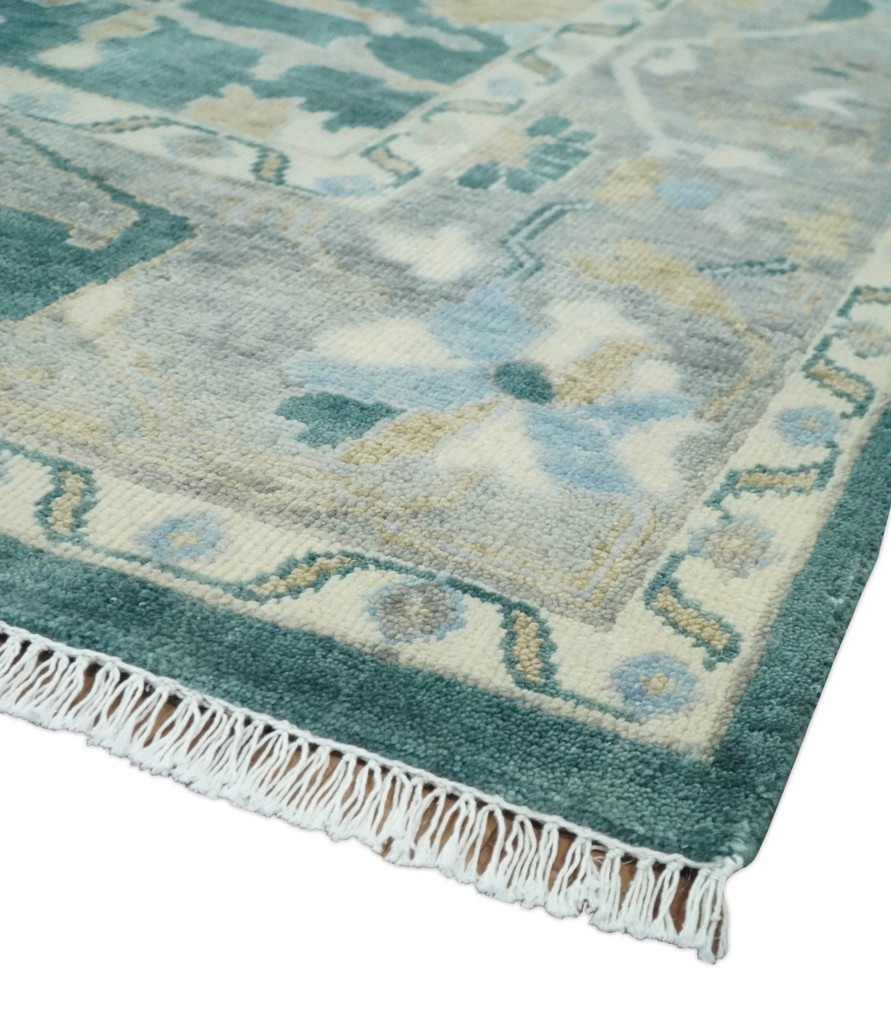 Hand Knotted Oriental Oushak Teal and Gray Multi Size Wool Area Rug - Image 5