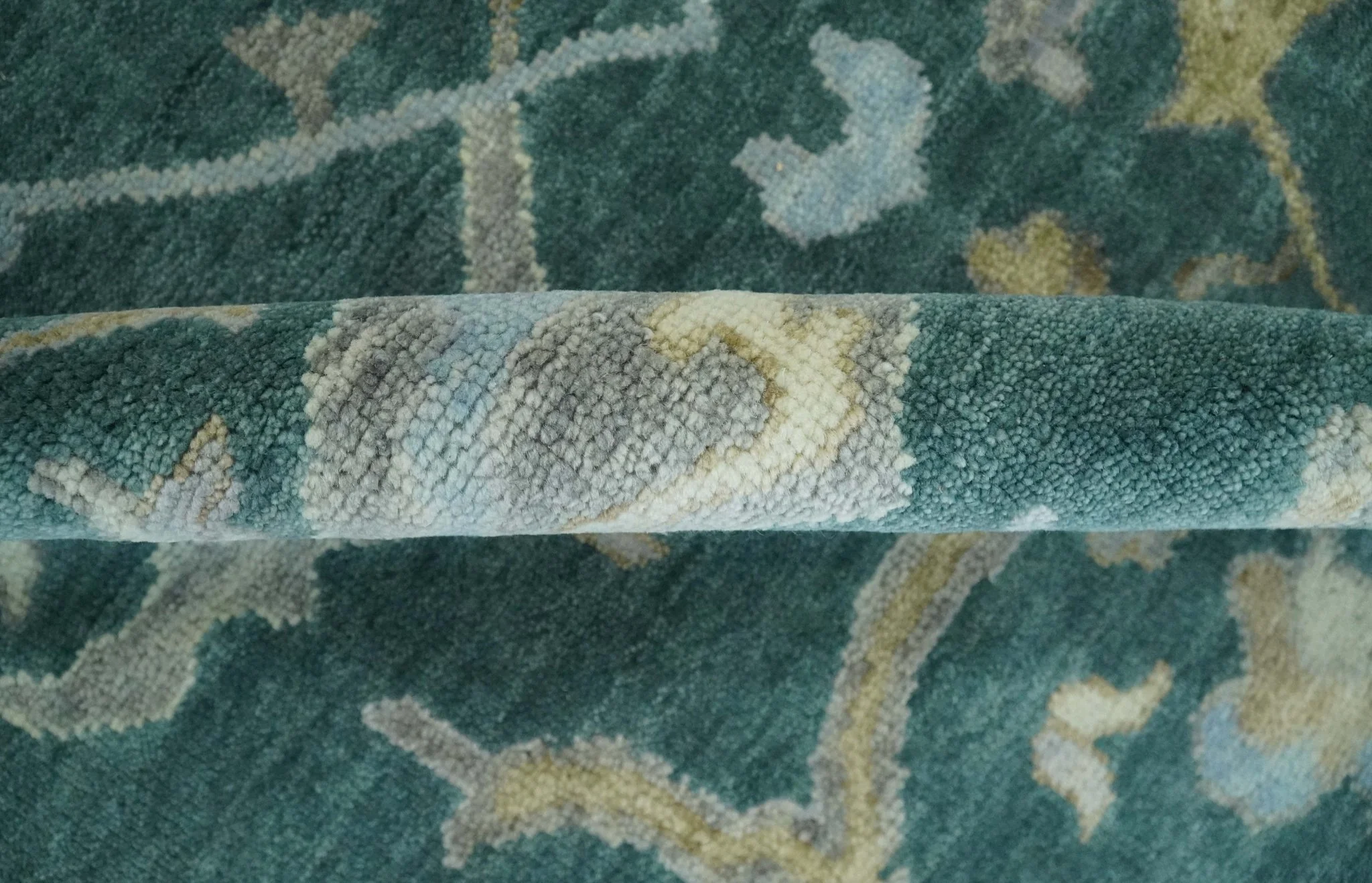 Hand Knotted Oriental Oushak Teal and Gray Multi Size Wool Area Rug - Image 6