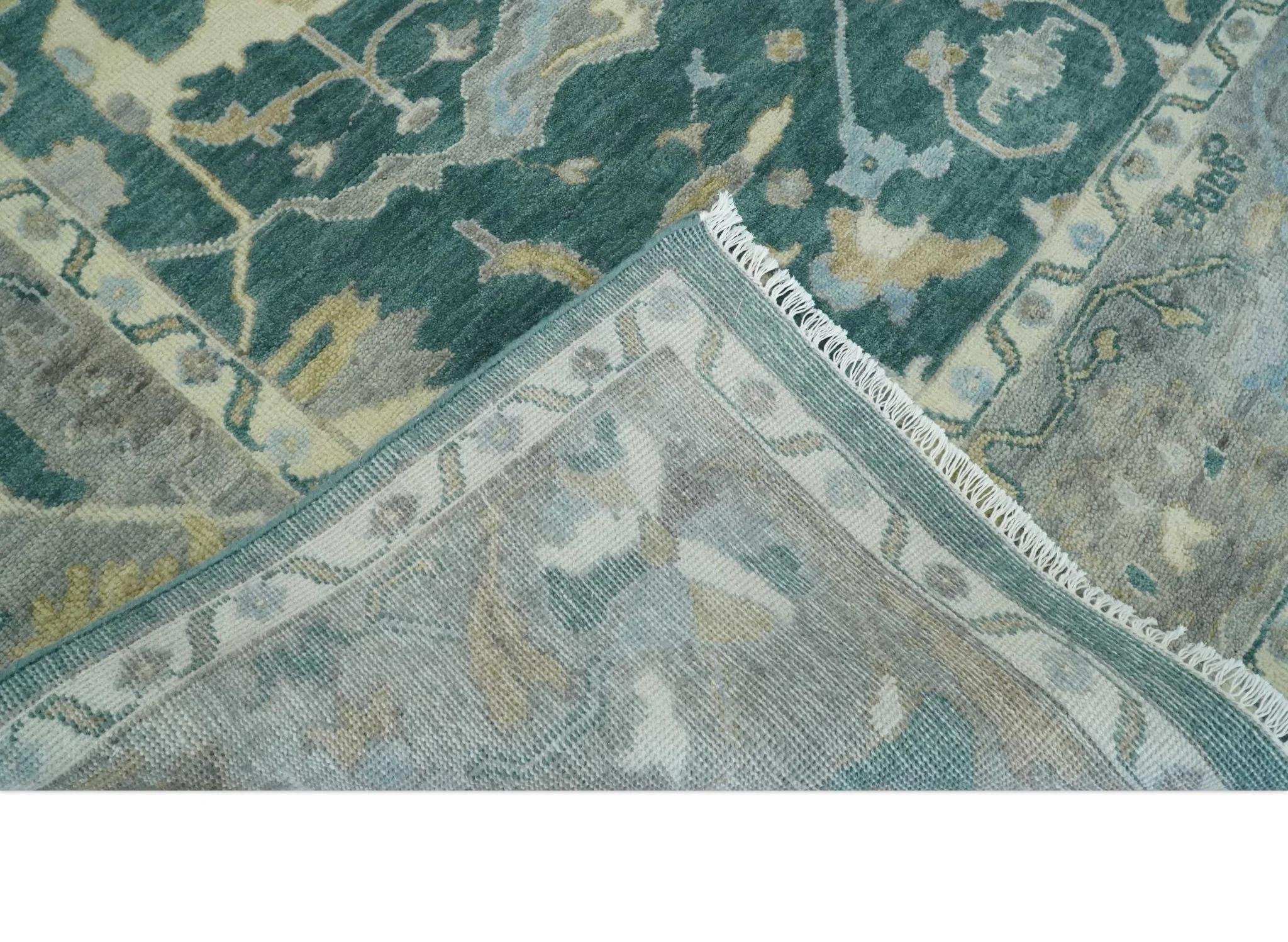 Hand Knotted Oriental Oushak Teal and Gray Multi Size Wool Area Rug - Image 7