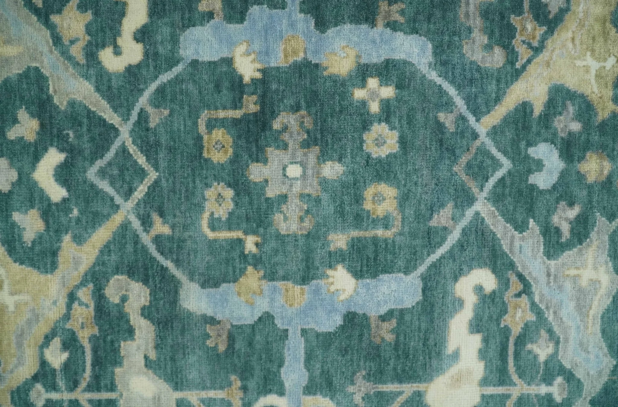 Hand Knotted Oriental Oushak Teal and Gray Multi Size Wool Area Rug - Image 9