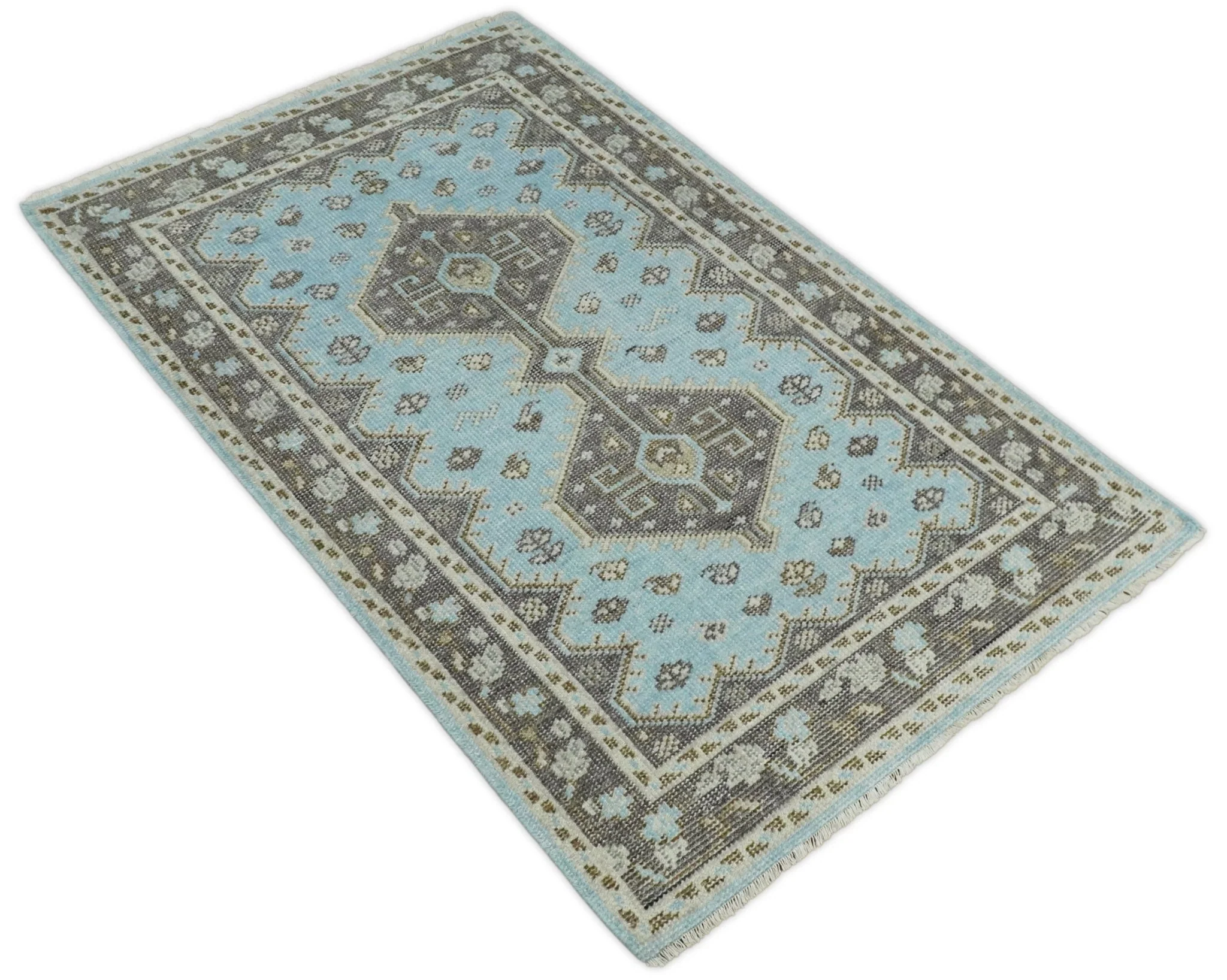 Hand knotted 4x6 Persian Blue and Brown Antique Vintage Wool Area Rug  | TRD242846 - Image 10
