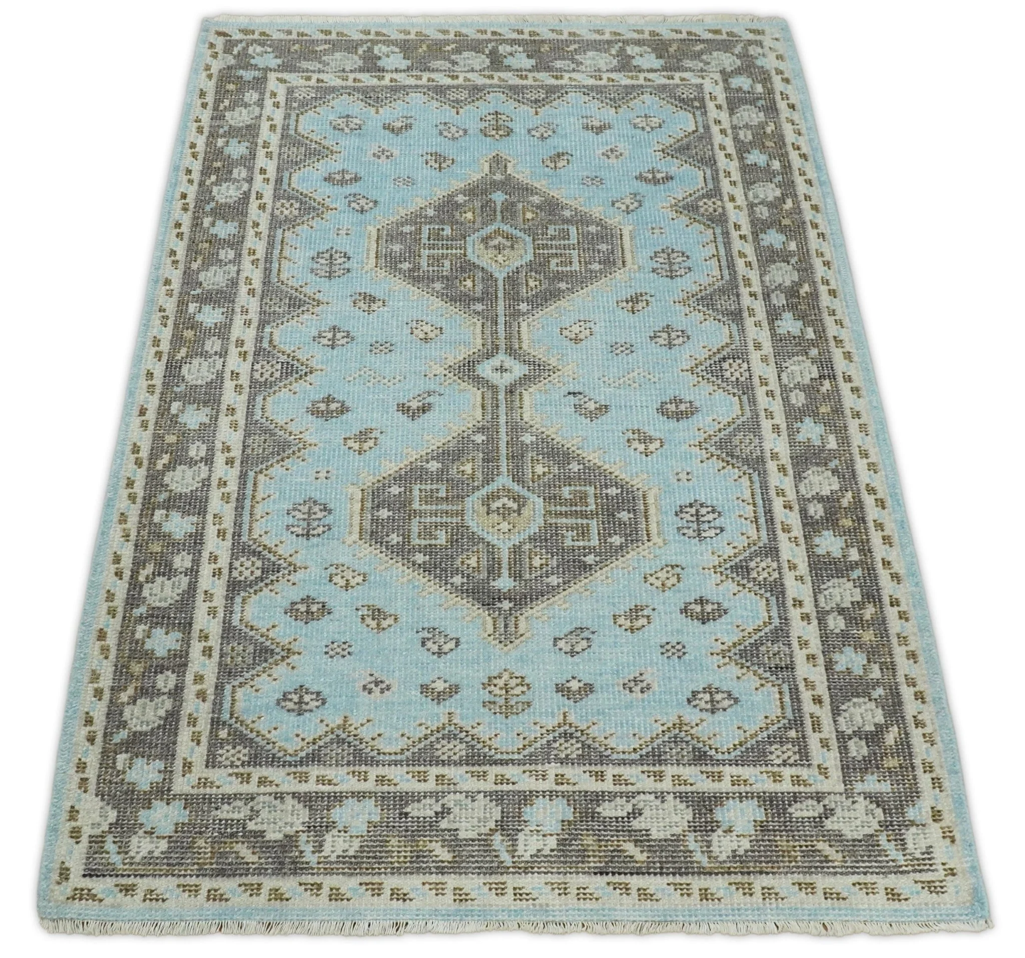 Hand knotted 4x6 Persian Blue and Brown Antique Vintage Wool Area Rug  | TRD242846 - Image 11