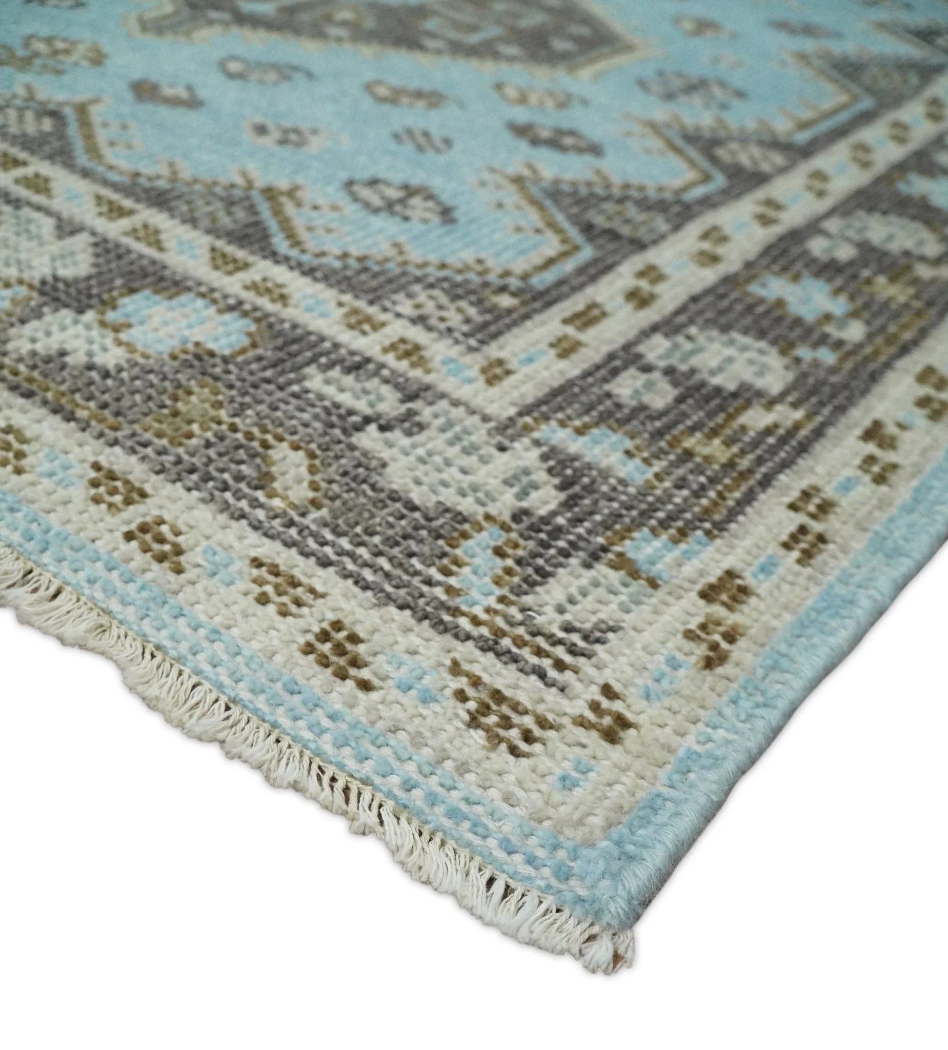Hand knotted 4x6 Persian Blue and Brown Antique Vintage Wool Area Rug  | TRD242846 - Image 7