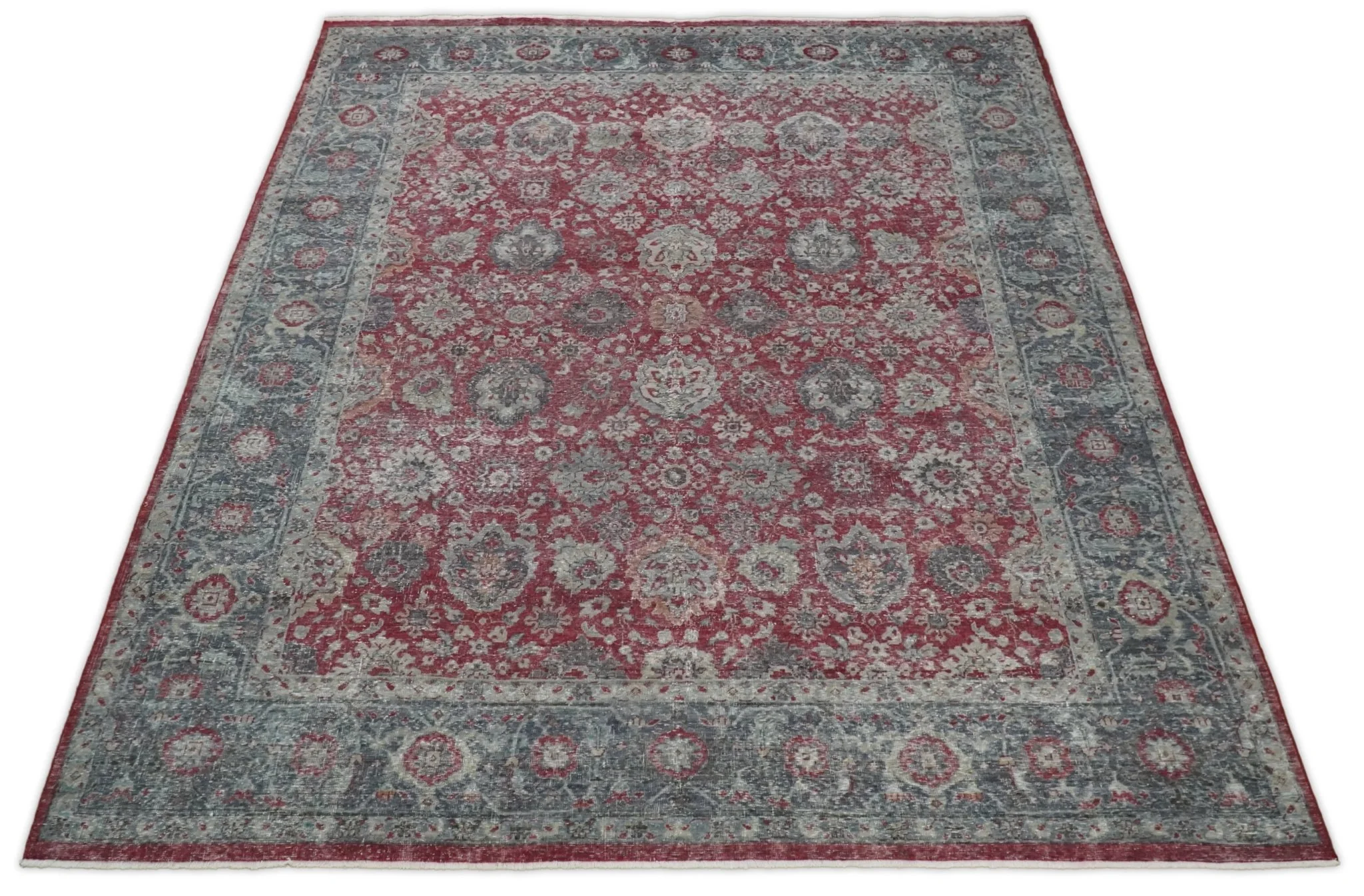 Vintage Hand Knotted 8x10 Traditional Oxidized Textured Low Pile Wool Rug | TRD2122810 - Image 10
