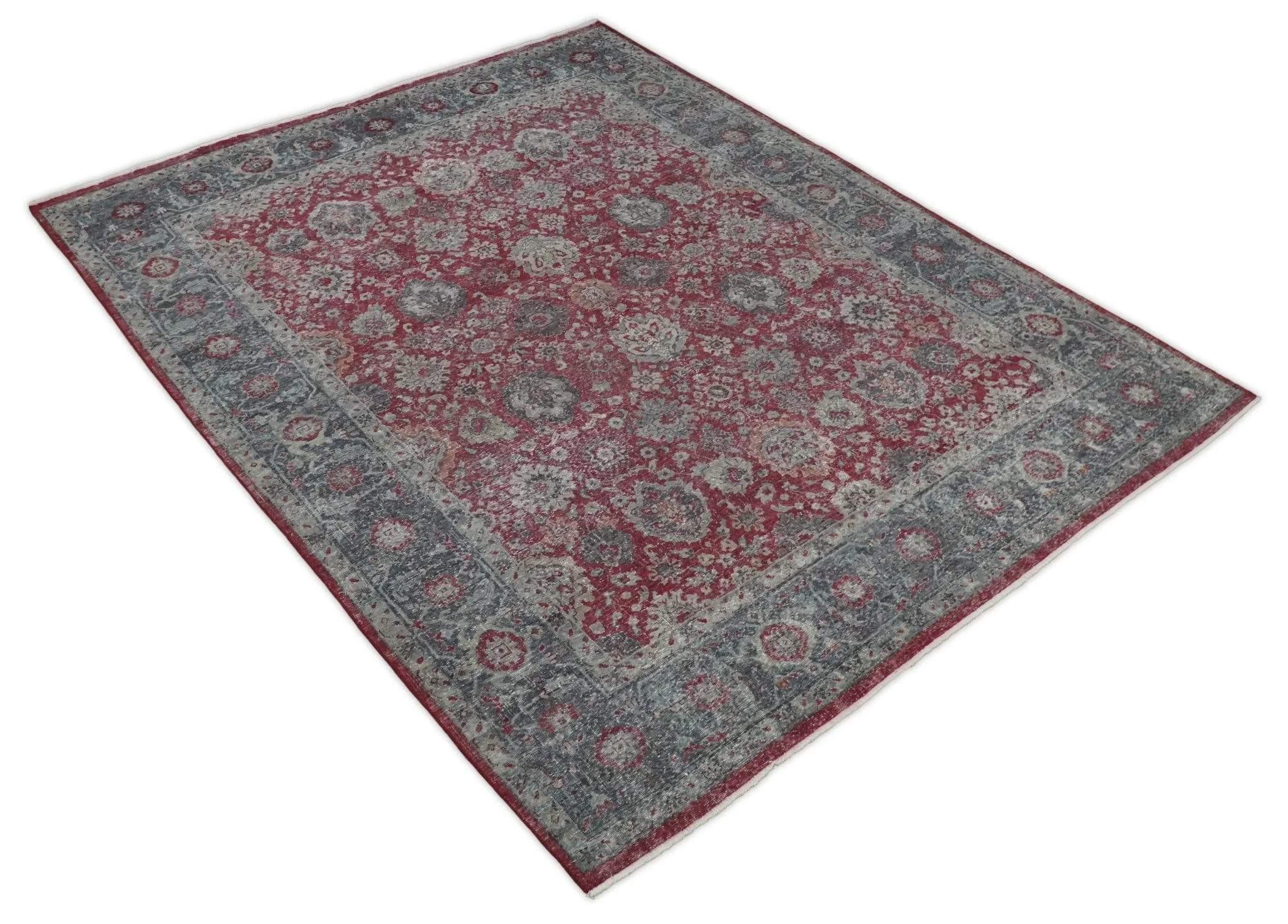 Vintage Hand Knotted 8x10 Traditional Oxidized Textured Low Pile Wool Rug | TRD2122810 - Image 9