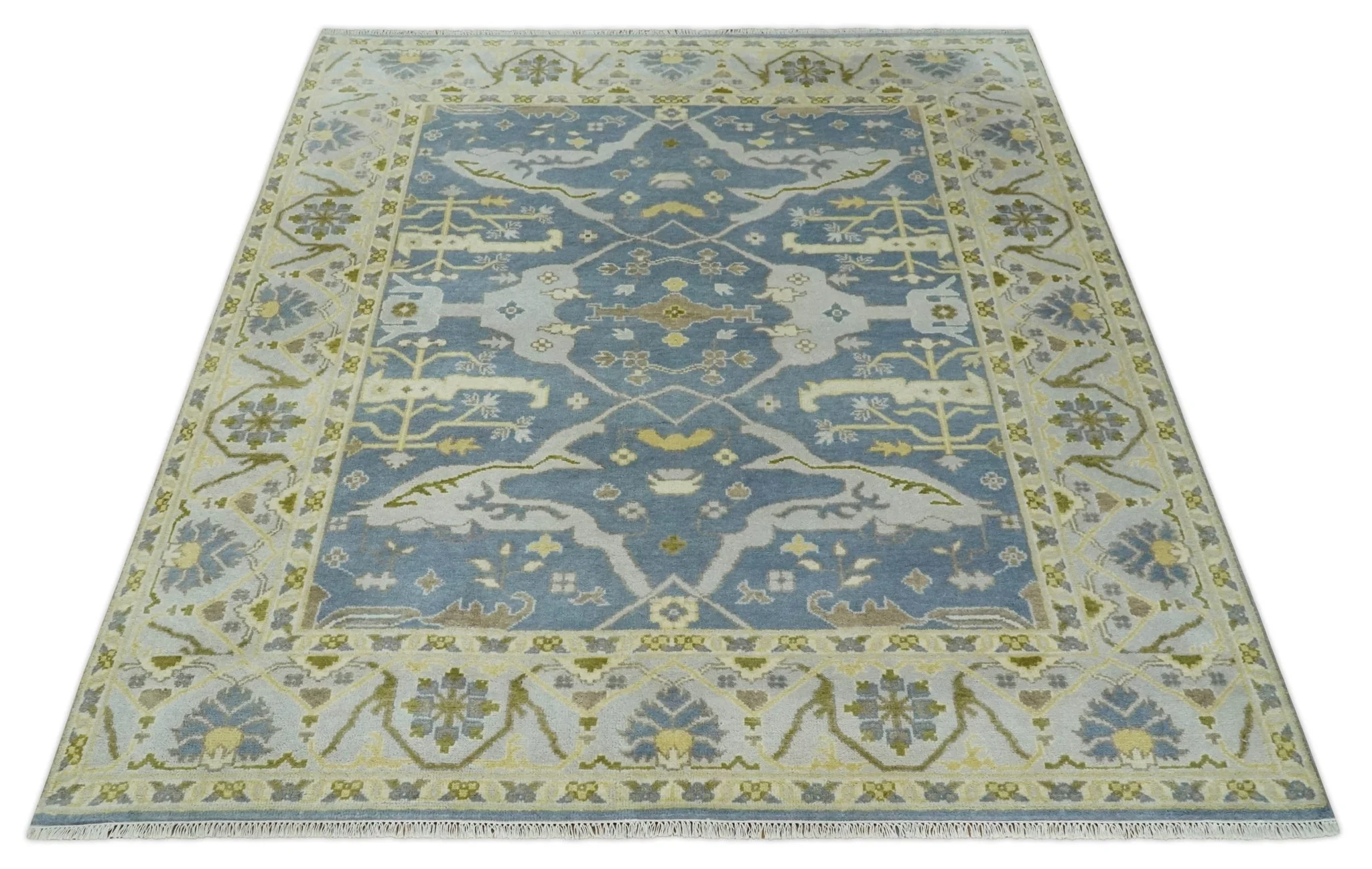 Hand Knotted 8x10 Vintage style Oriental Oushak Gray, Silver and Beige Wool Area Rug - Image 10