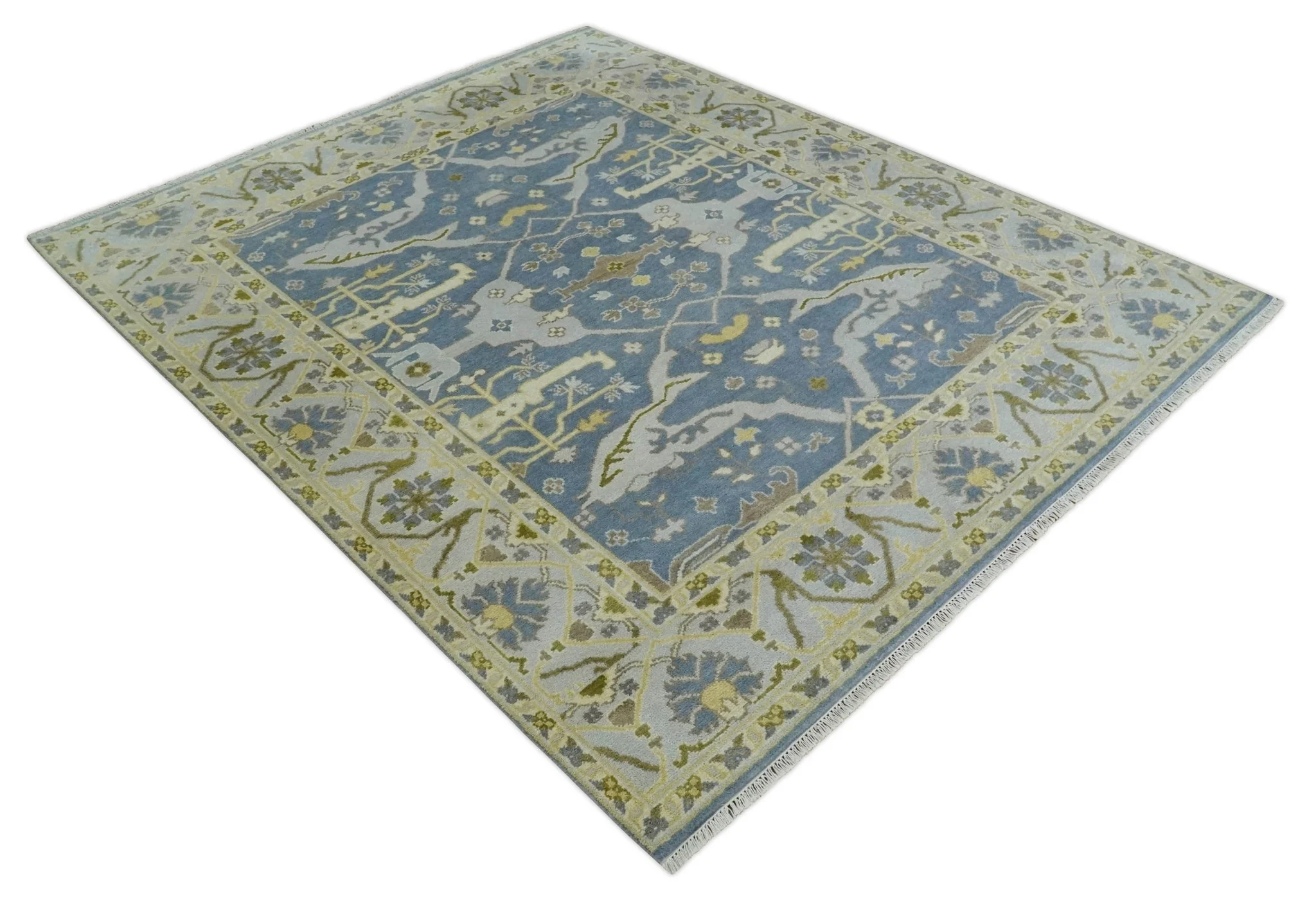 Hand Knotted 8x10 Vintage style Oriental Oushak Gray, Silver and Beige Wool Area Rug - Image 9