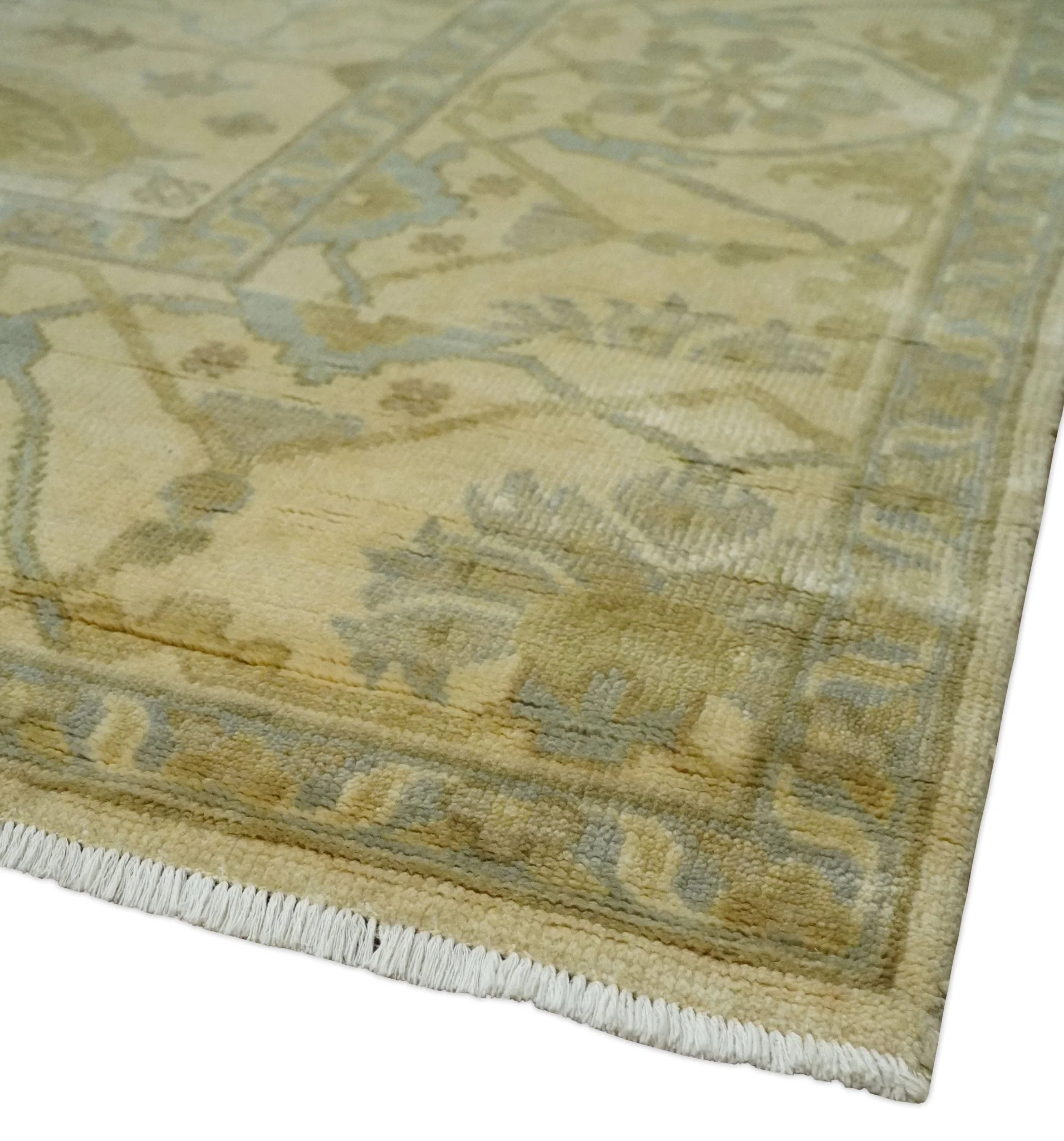 Hand Knotted 8x8 Oriental Oushak Ivory, Beige and Gray Wool Area Rug - Image 5