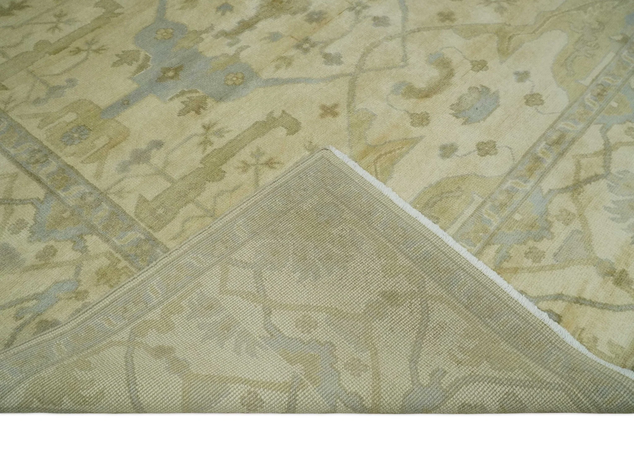 Hand Knotted 8x8 Oriental Oushak Ivory, Beige and Gray Wool Area Rug - Image 7