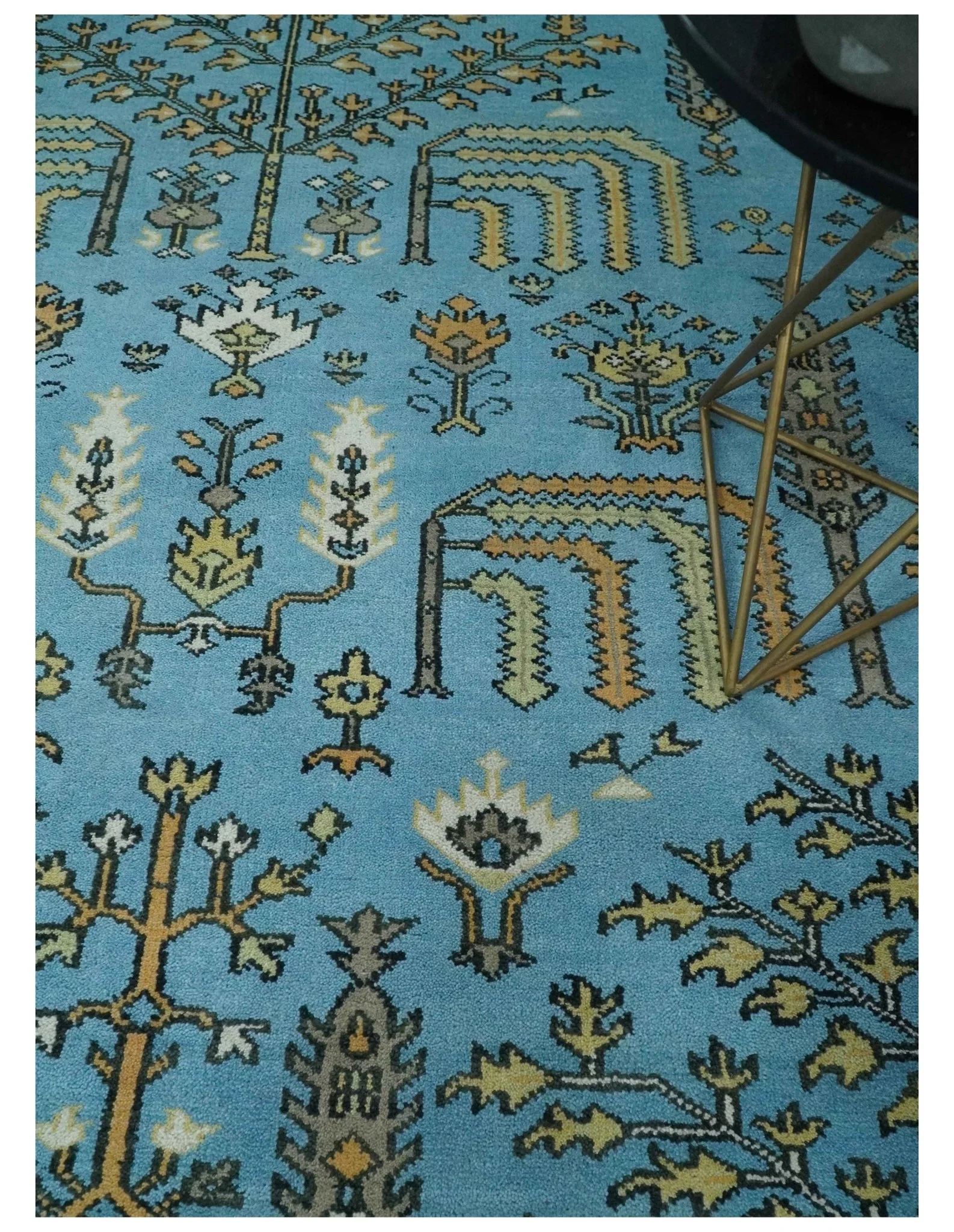 Hand Knotted 9x12 Aqua, Ivory and Beige Traditional Turkish Design Wool Rug - Image 2