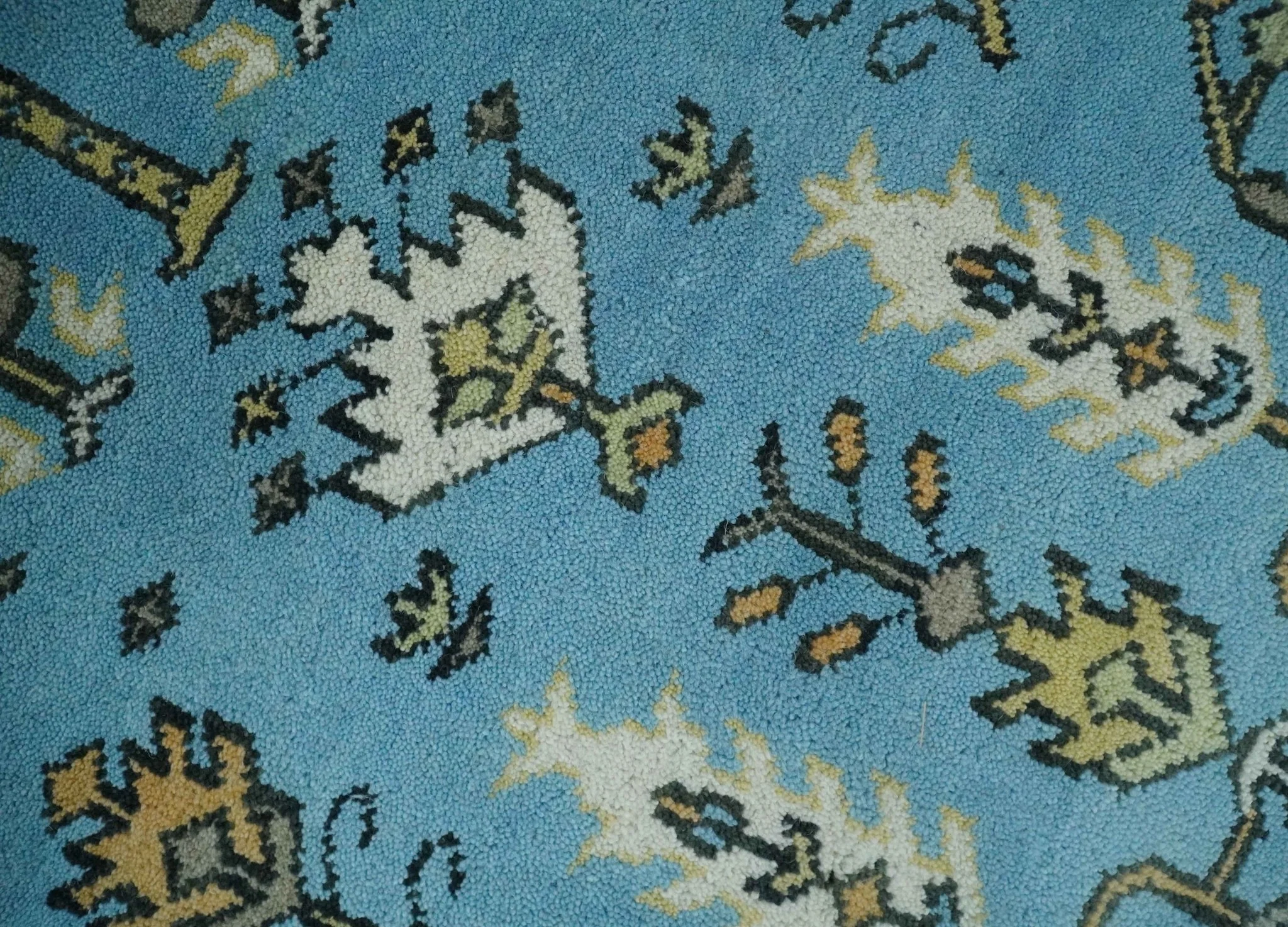 Hand Knotted 9x12 Aqua, Ivory and Beige Traditional Turkish Design Wool Rug - Image 4
