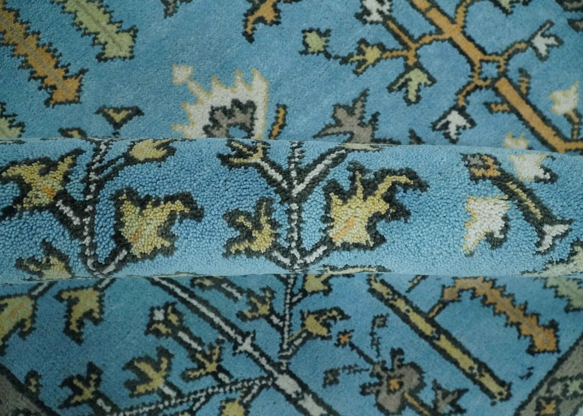 Hand Knotted 9x12 Aqua, Ivory and Beige Traditional Turkish Design Wool Rug - Image 6