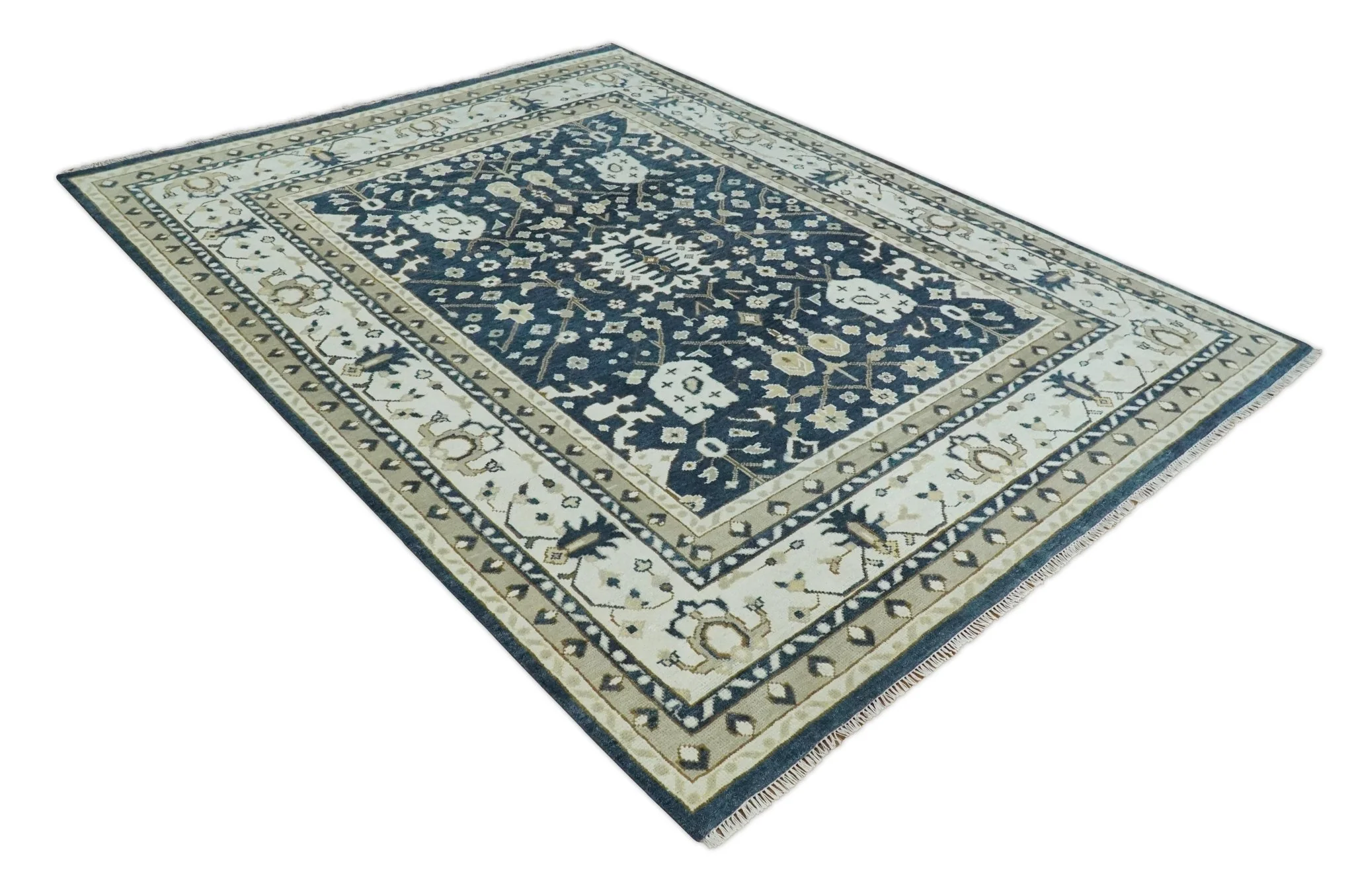 Hand Knotted 9x12 Charcoal, Camel and Ivory Traditional Vintage Persian Oushak Wool Rug | TRDCP926912 - Image 10