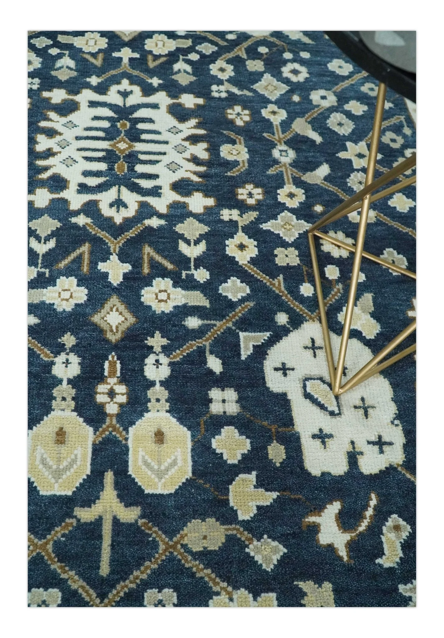Hand Knotted 9x12 Charcoal, Camel and Ivory Traditional Vintage Persian Oushak Wool Rug | TRDCP926912 - Image 3