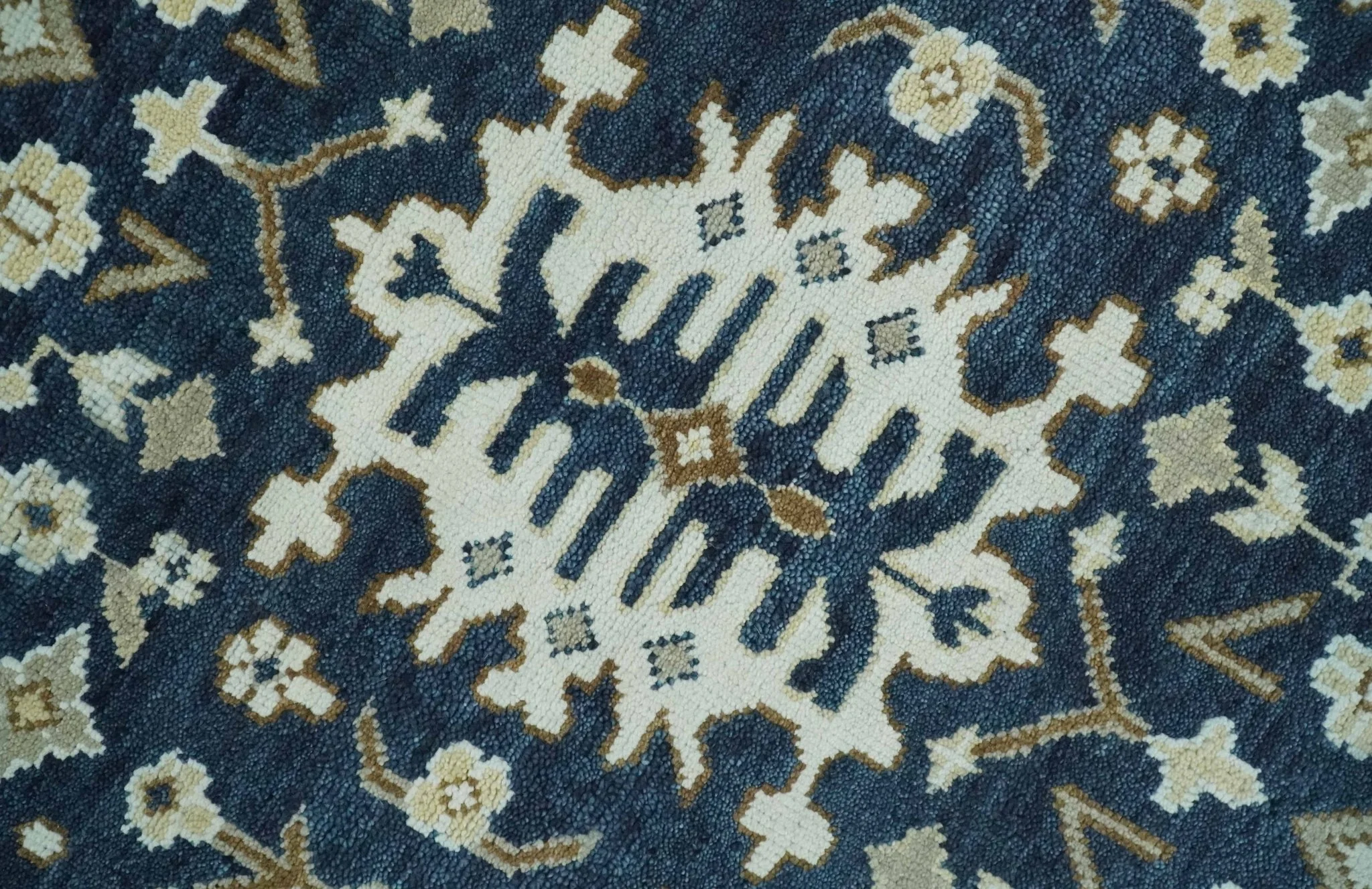 Hand Knotted 9x12 Charcoal, Camel and Ivory Traditional Vintage Persian Oushak Wool Rug | TRDCP926912 - Image 4