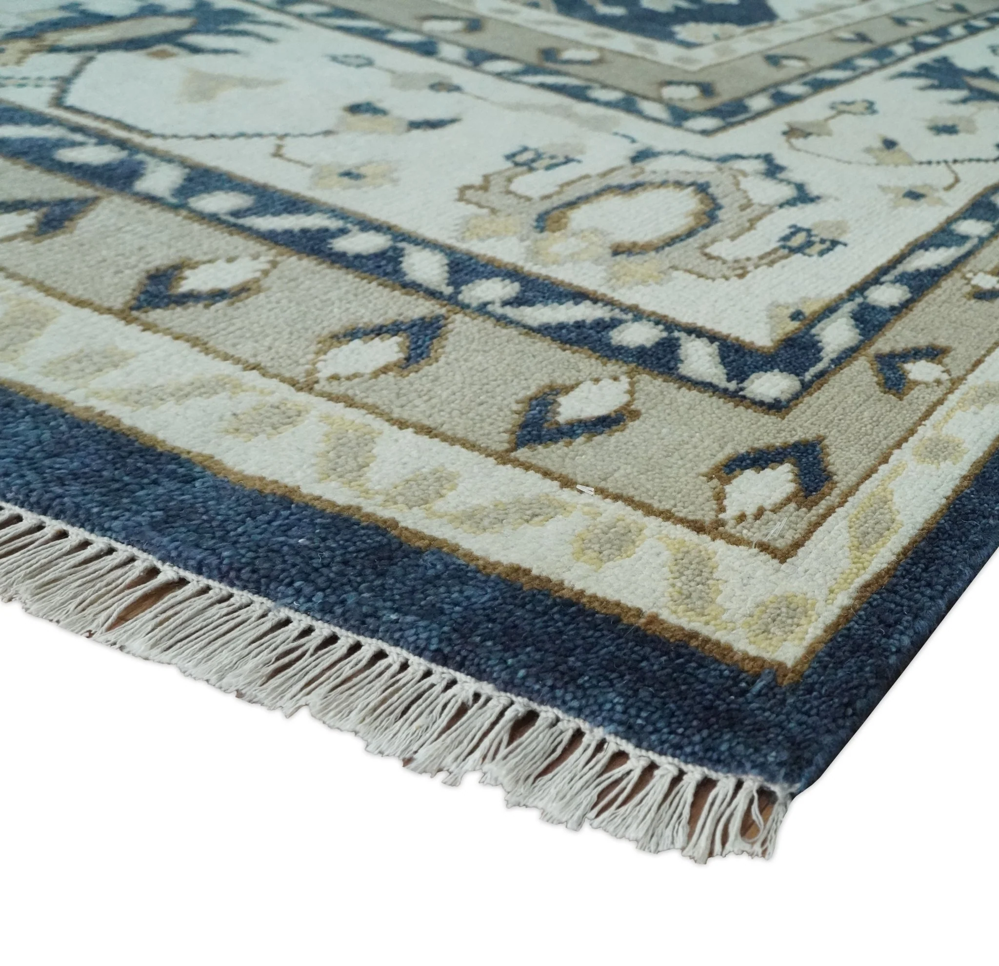Hand Knotted 9x12 Charcoal, Camel and Ivory Traditional Vintage Persian Oushak Wool Rug | TRDCP926912 - Image 5
