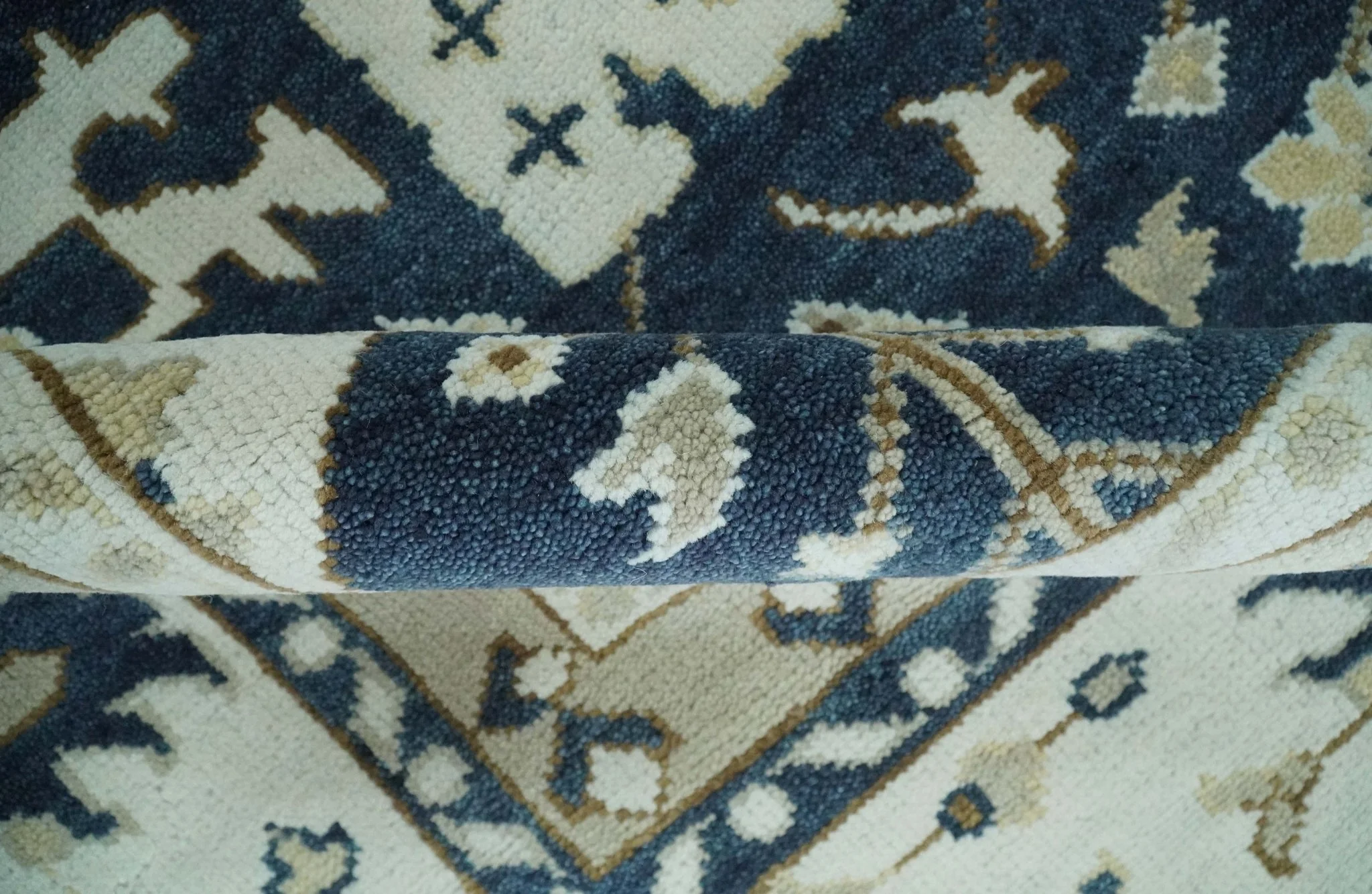 Hand Knotted 9x12 Charcoal, Camel and Ivory Traditional Vintage Persian Oushak Wool Rug | TRDCP926912 - Image 6