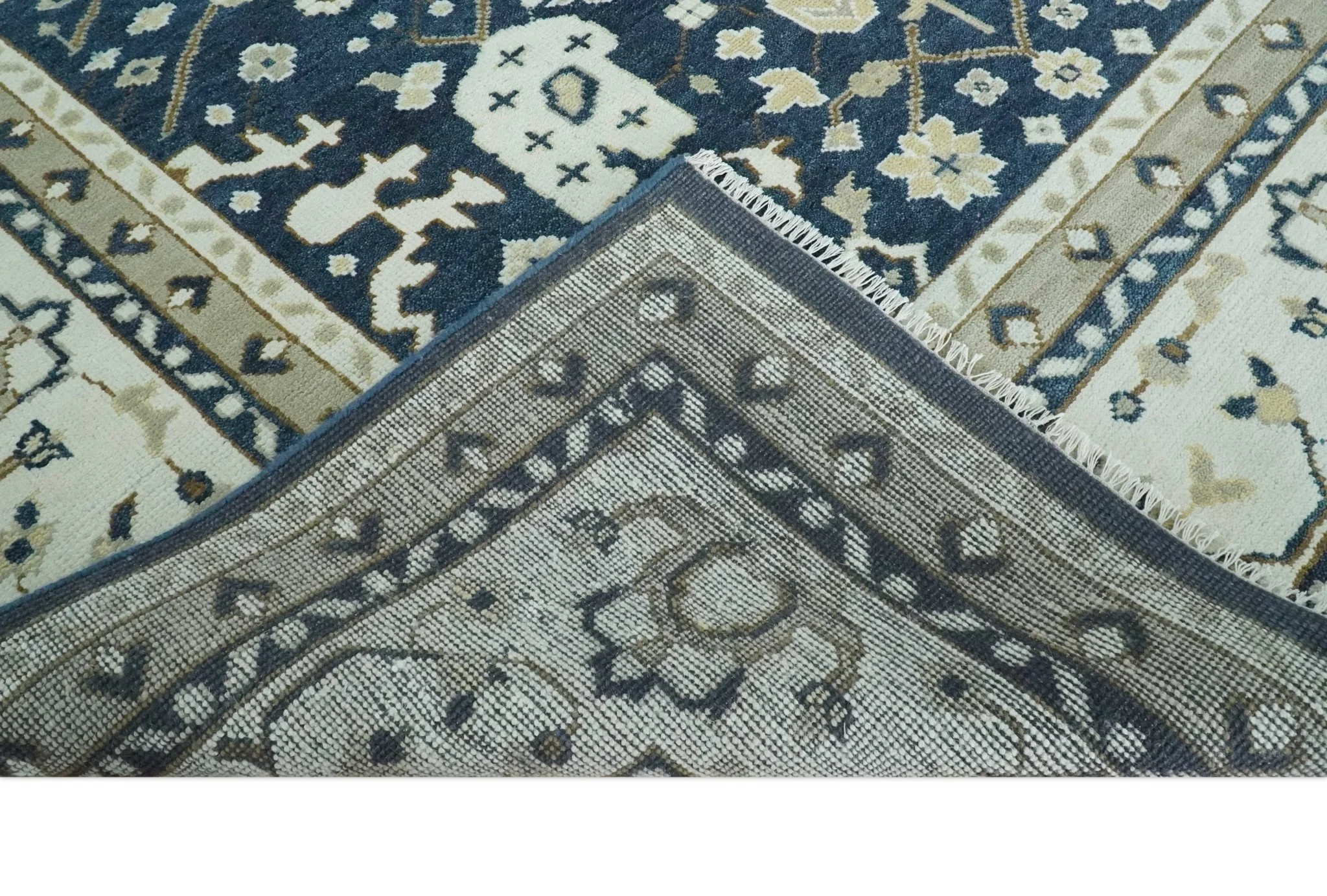 Hand Knotted 9x12 Charcoal, Camel and Ivory Traditional Vintage Persian Oushak Wool Rug | TRDCP926912 - Image 8