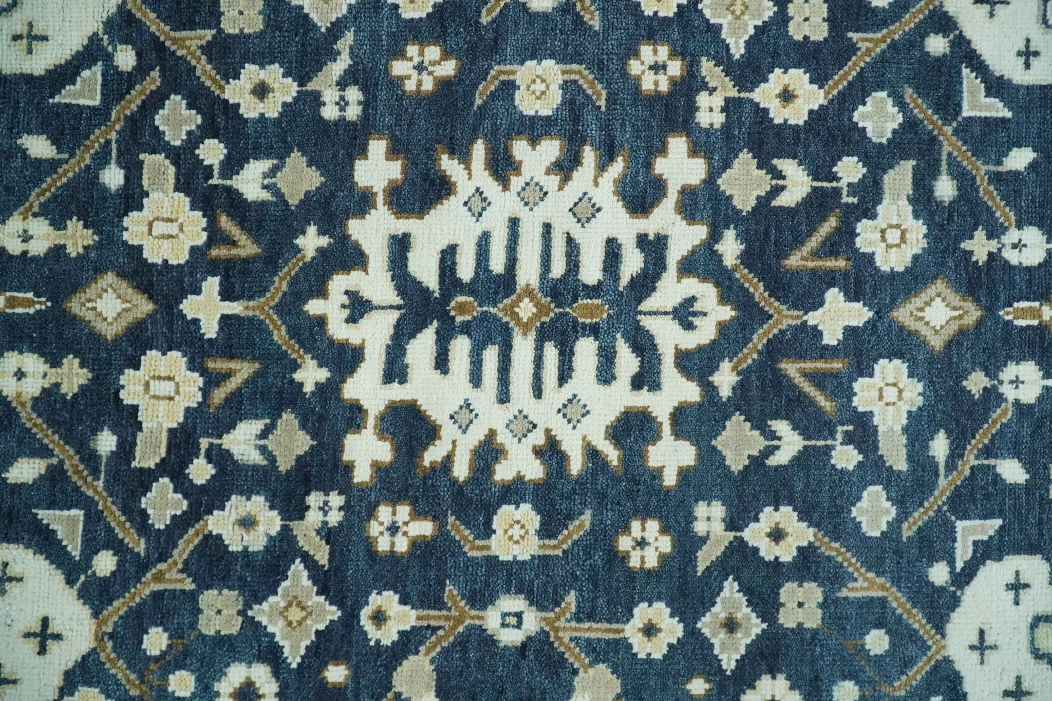 Hand Knotted 9x12 Charcoal, Camel and Ivory Traditional Vintage Persian Oushak Wool Rug | TRDCP926912 - Image 9