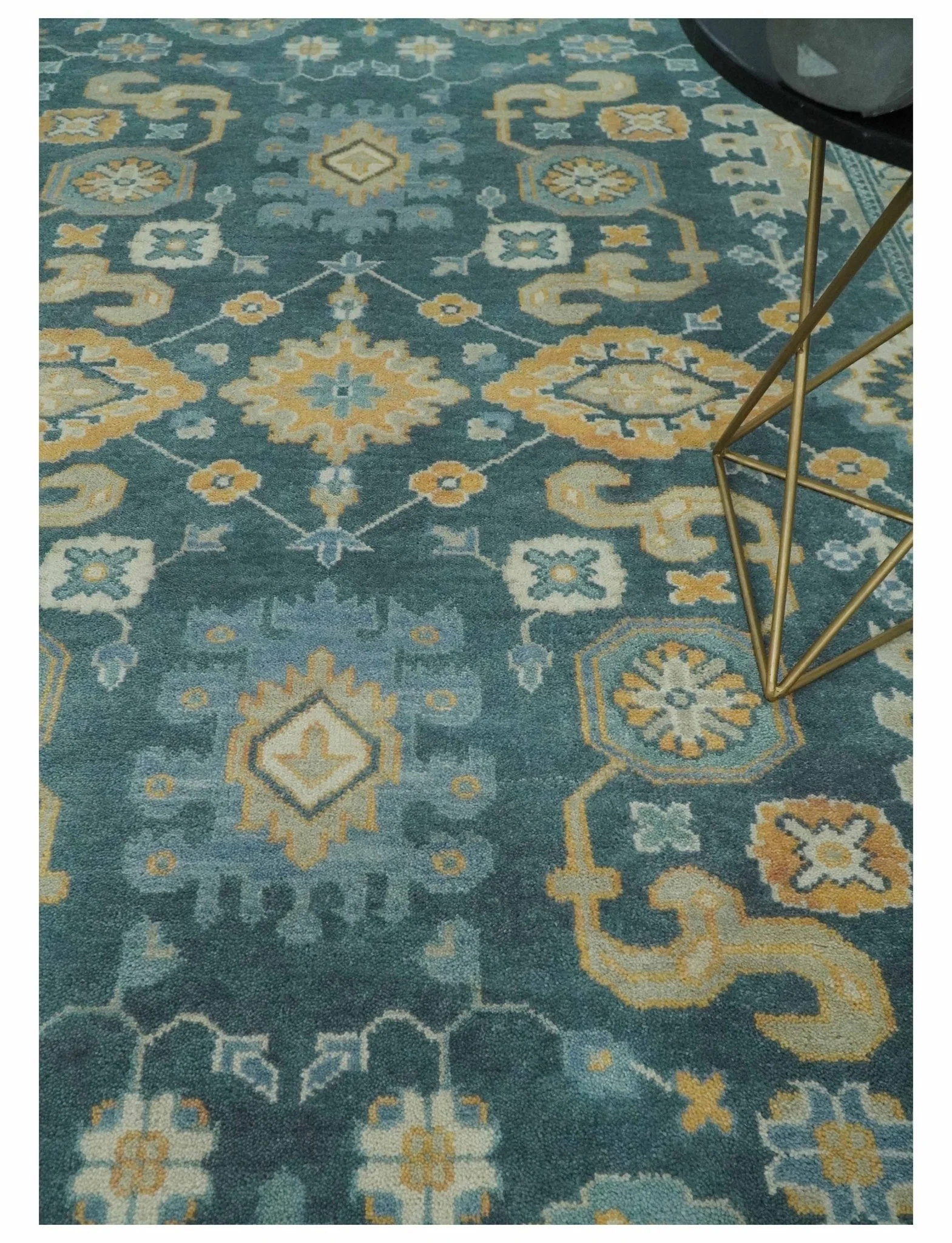 Hand Knotted 9x12 Blue, Ivory and Beige Antique Finish Turkish Style Oushak Wool Area Rug | TRDCP1084912 - Image 2