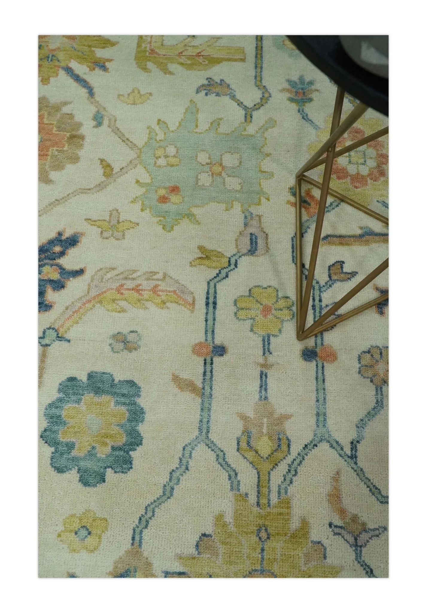 Hand Knotted 9x12 Ivory and Blue Traditional Vintage Persian Style Wool Rug | TRDCP812912 - Image 4
