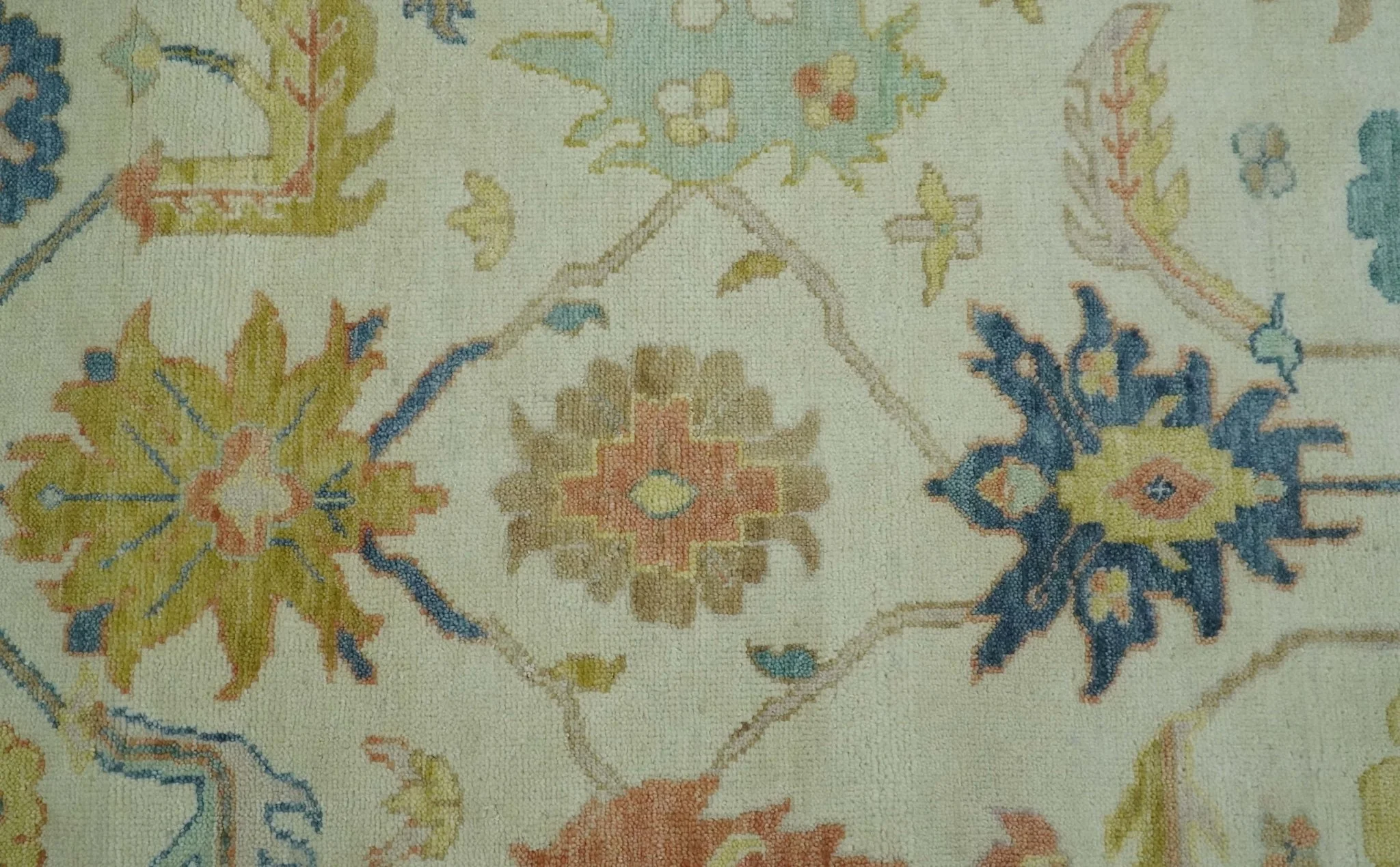 Hand Knotted 9x12 Ivory and Blue Traditional Vintage Persian Style Wool Rug | TRDCP812912 - Image 9