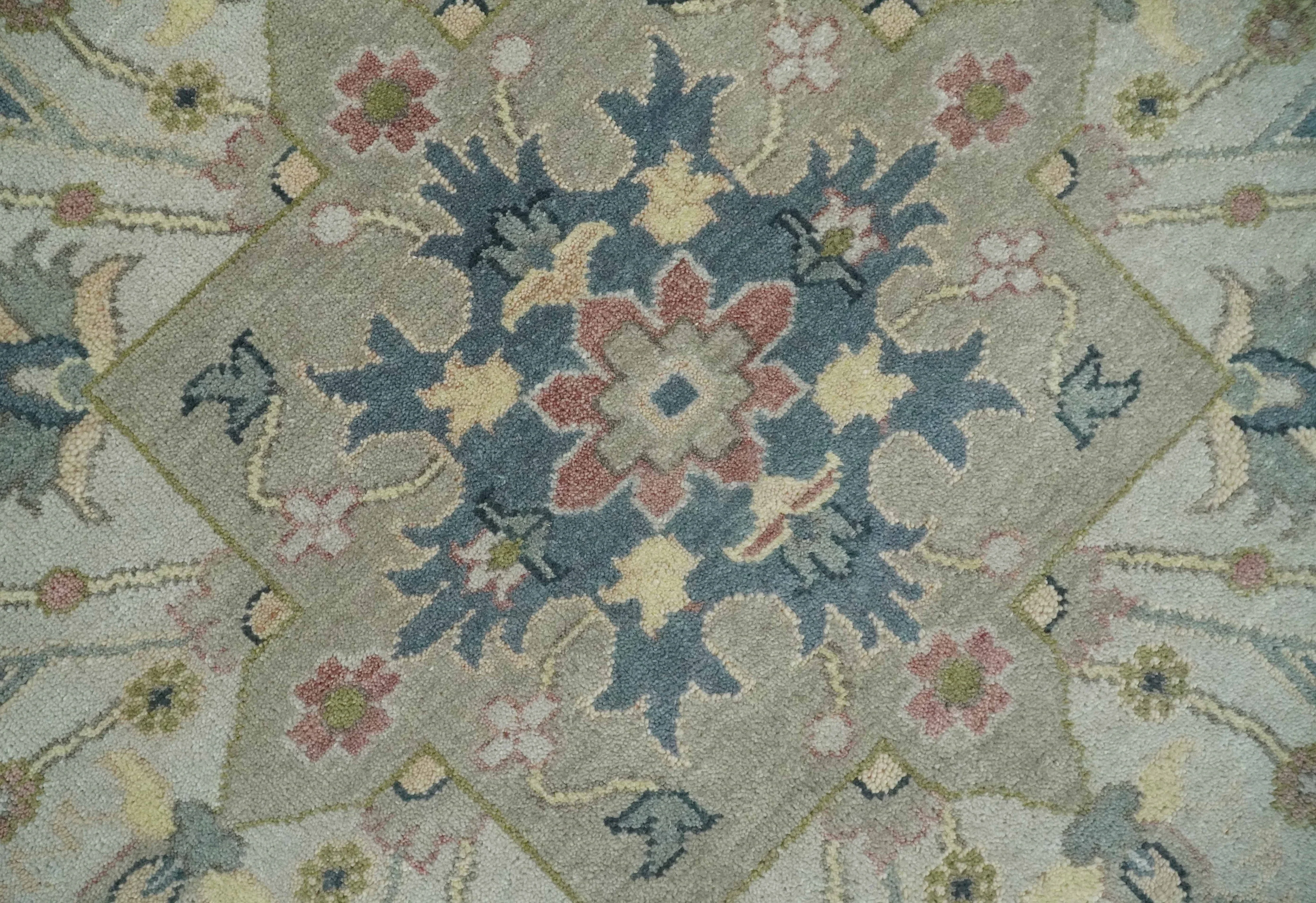 Hand Knotted 9x12 Ivory, Gray, Beige and Olive  Traditional Vintage Heriz Serapi Wool Rug | TRDCP1041912 - Image 4