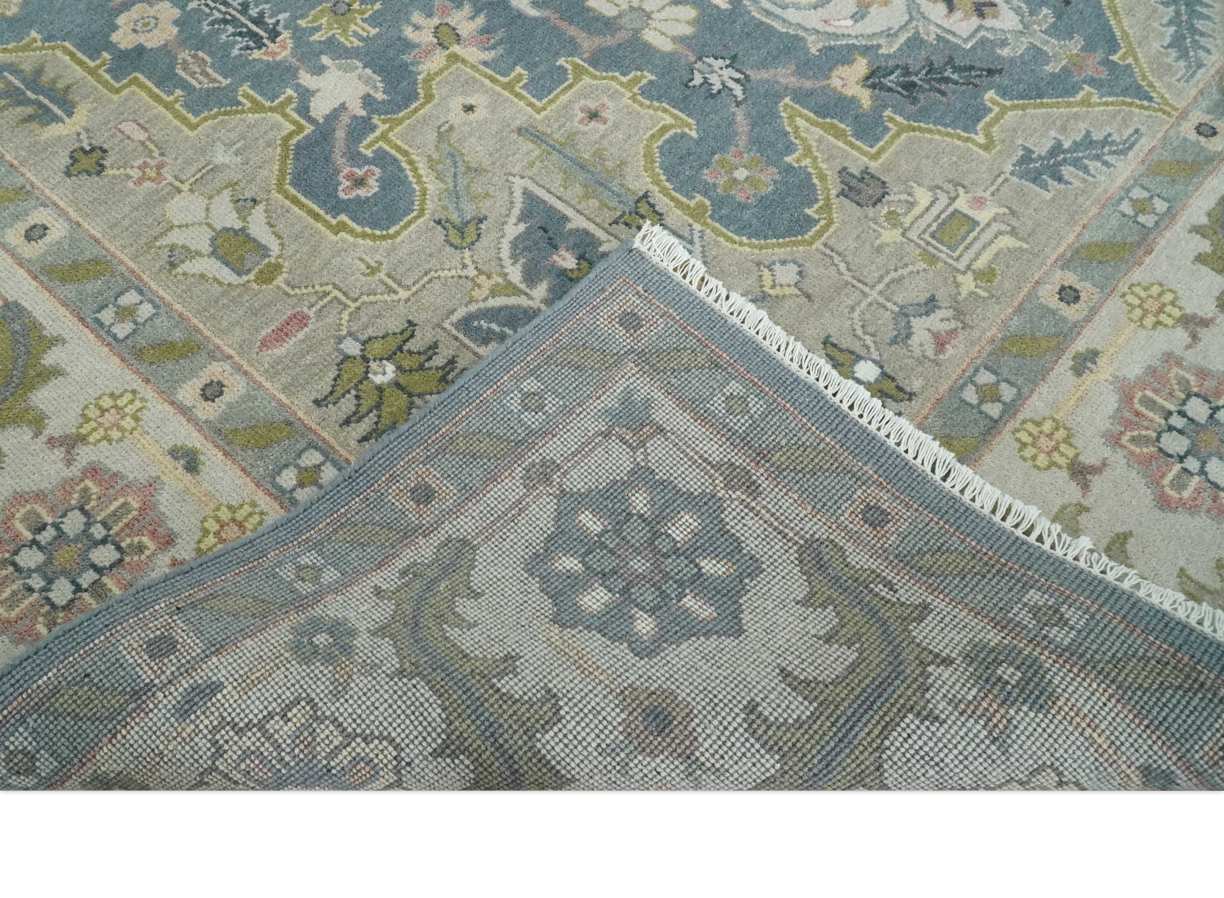 Hand Knotted 9x12 Ivory, Gray, Beige and Olive  Traditional Vintage Heriz Serapi Wool Rug | TRDCP1041912 - Image 6