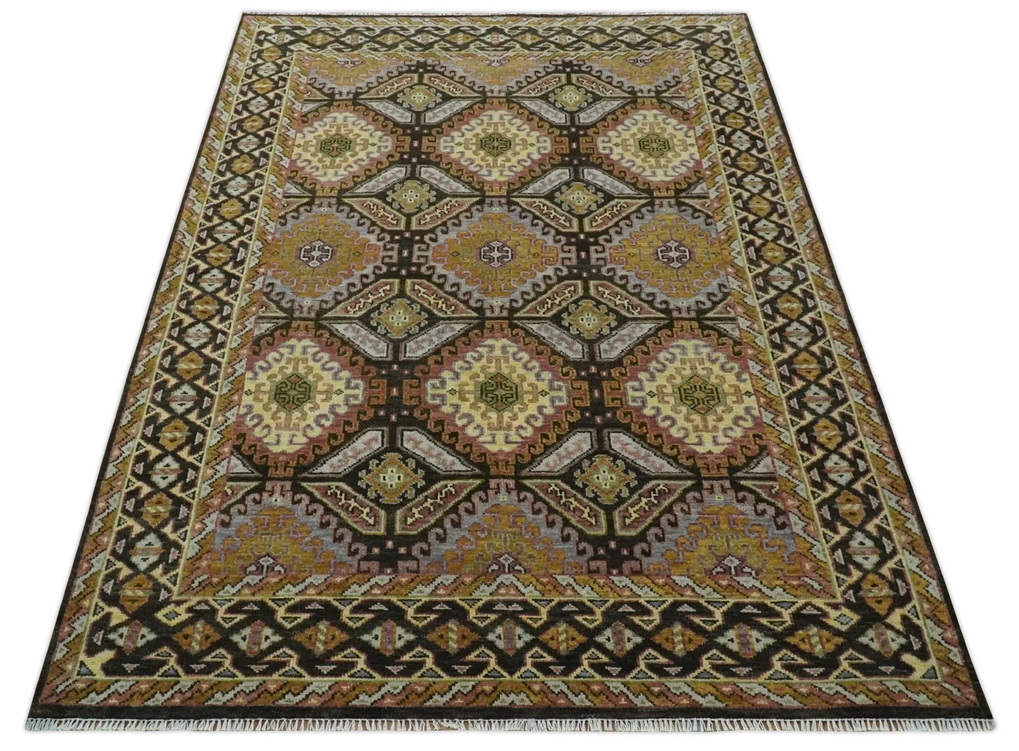 Hand Knotted 9x12 Olive,  Gold, Black and Brown Oriental Traditional Wool Area Rug - Image 10