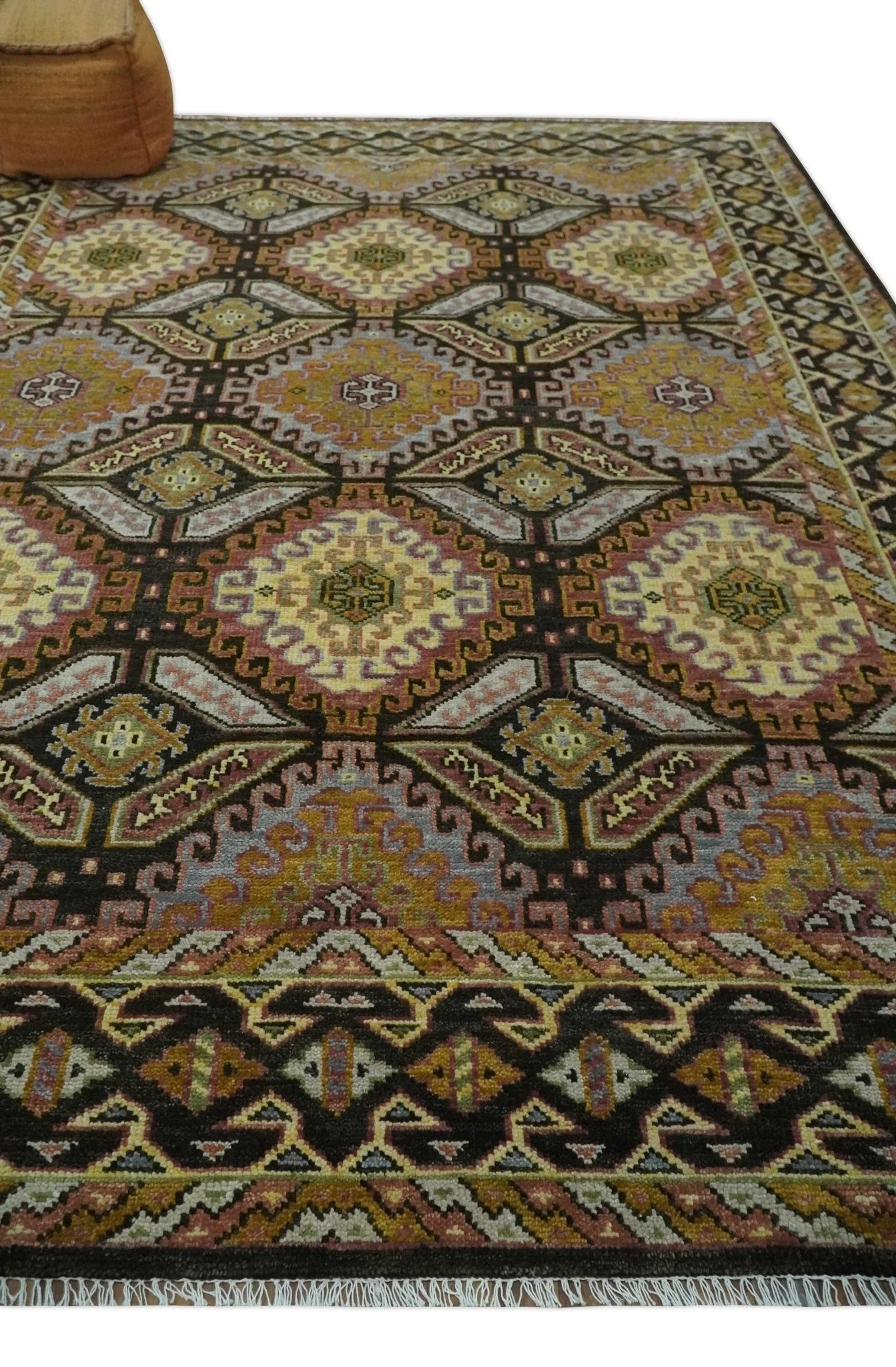 Hand Knotted 9x12 Olive,  Gold, Black and Brown Oriental Traditional Wool Area Rug - Image 3