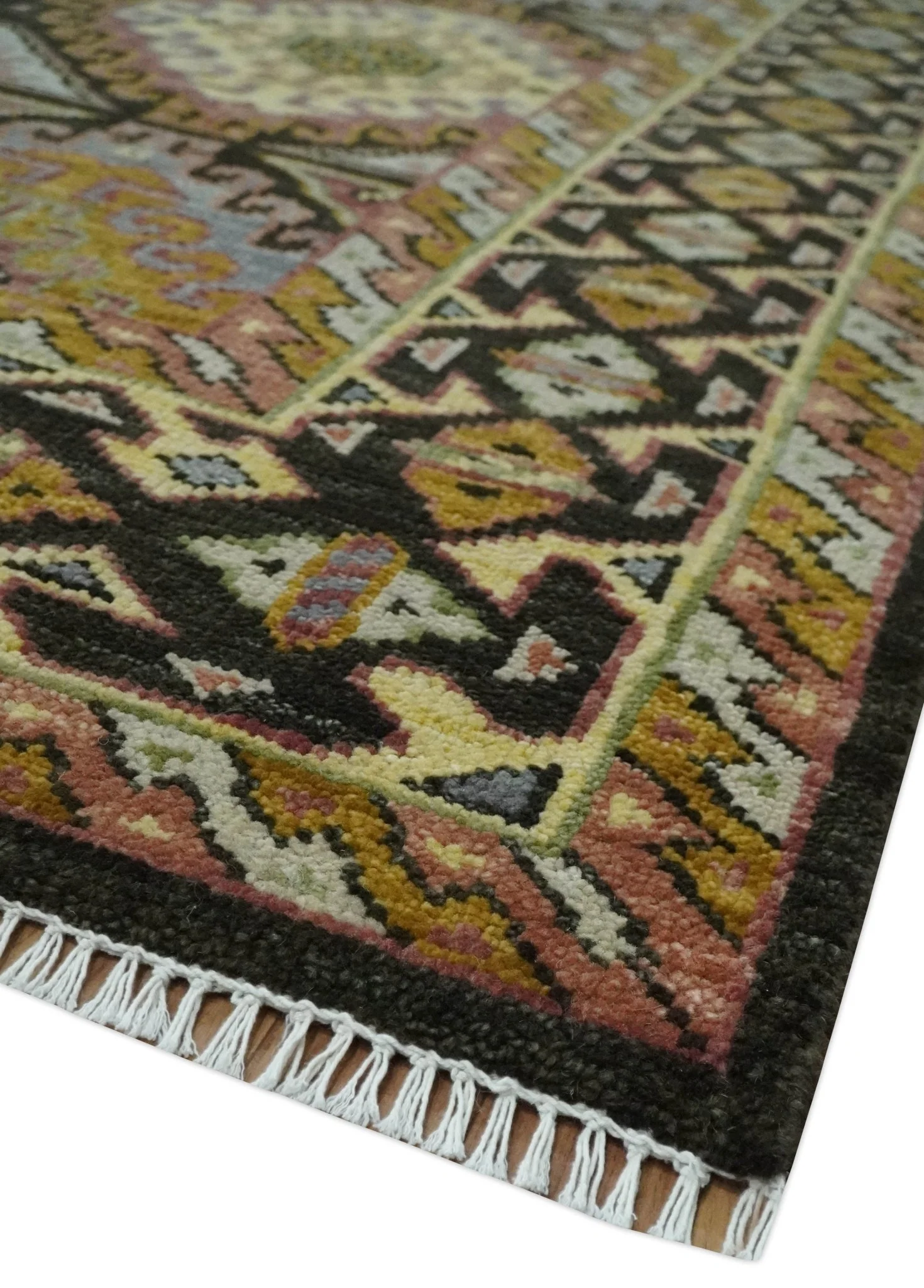 Hand Knotted 9x12 Olive,  Gold, Black and Brown Oriental Traditional Wool Area Rug - Image 5