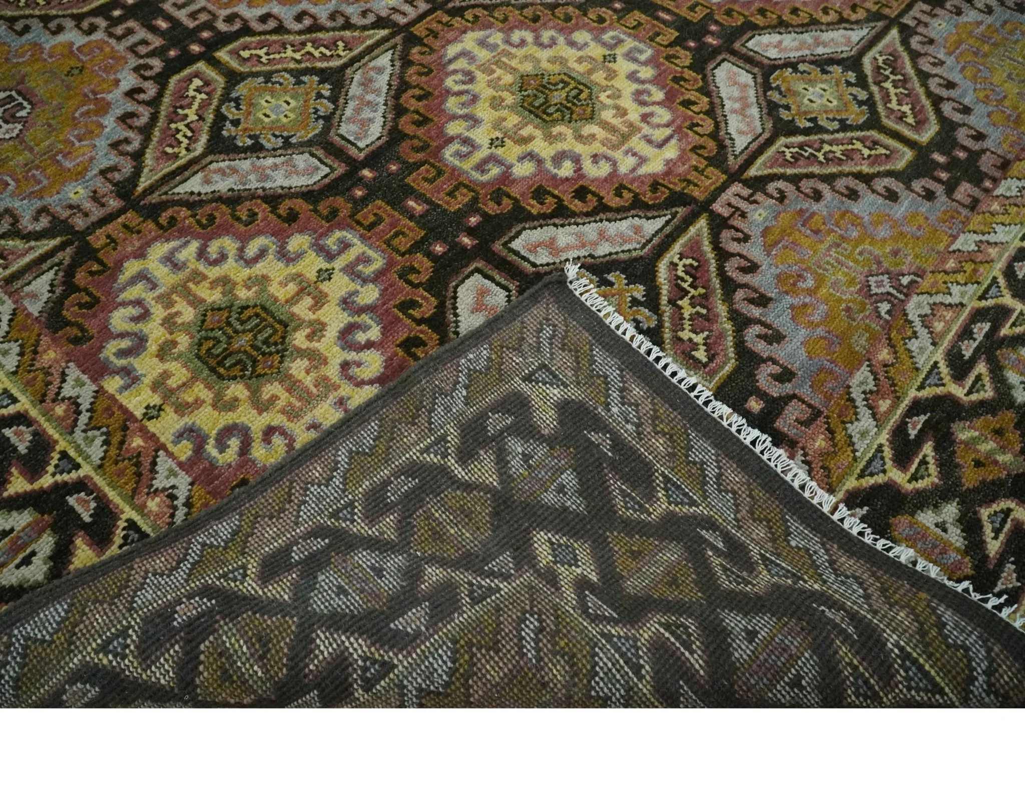Hand Knotted 9x12 Olive,  Gold, Black and Brown Oriental Traditional Wool Area Rug - Image 7
