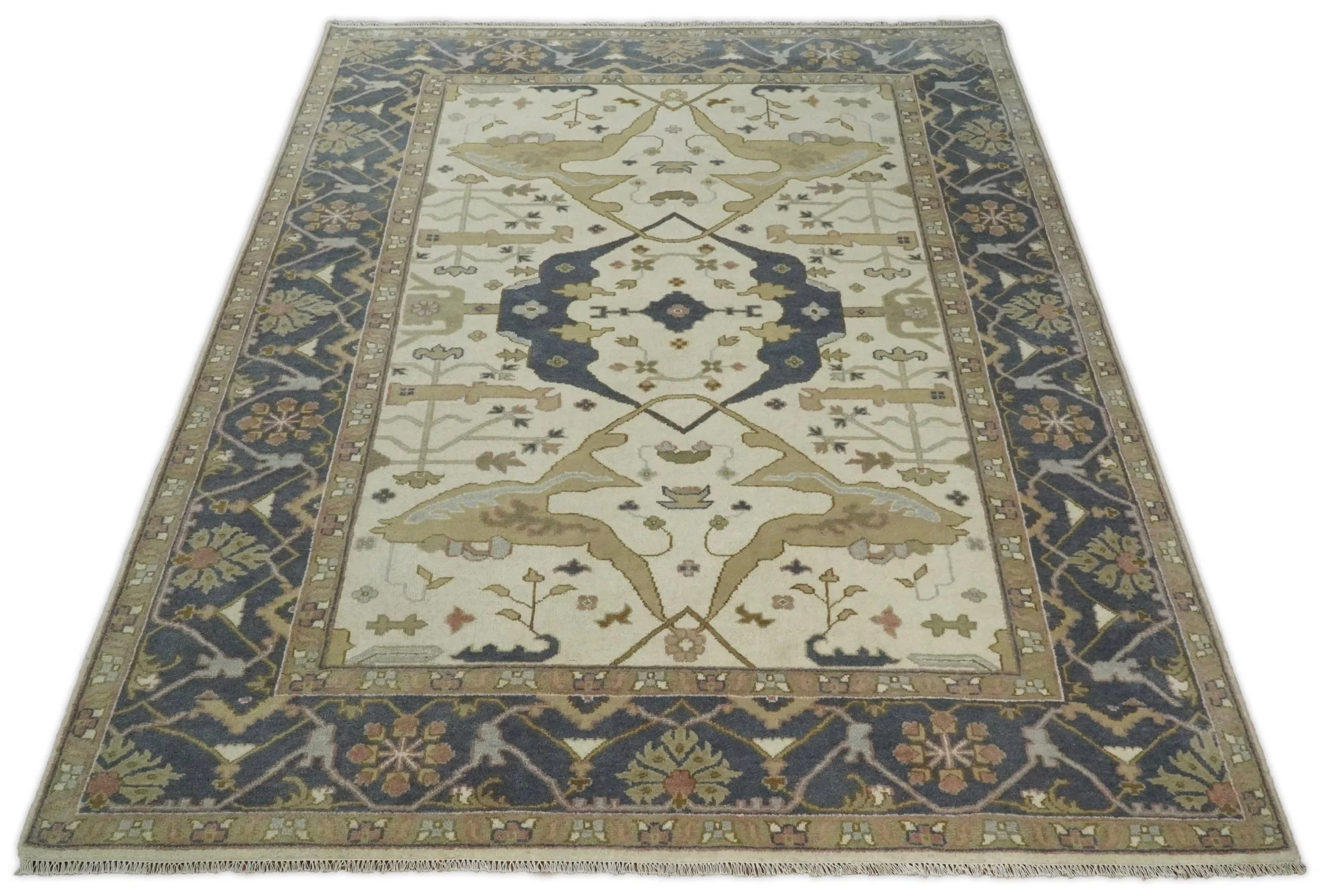 Hand Knotted 9x12 Persian Oushak Beige and Charcoal Wool Large Rug | TRDCP82912 - Image 4